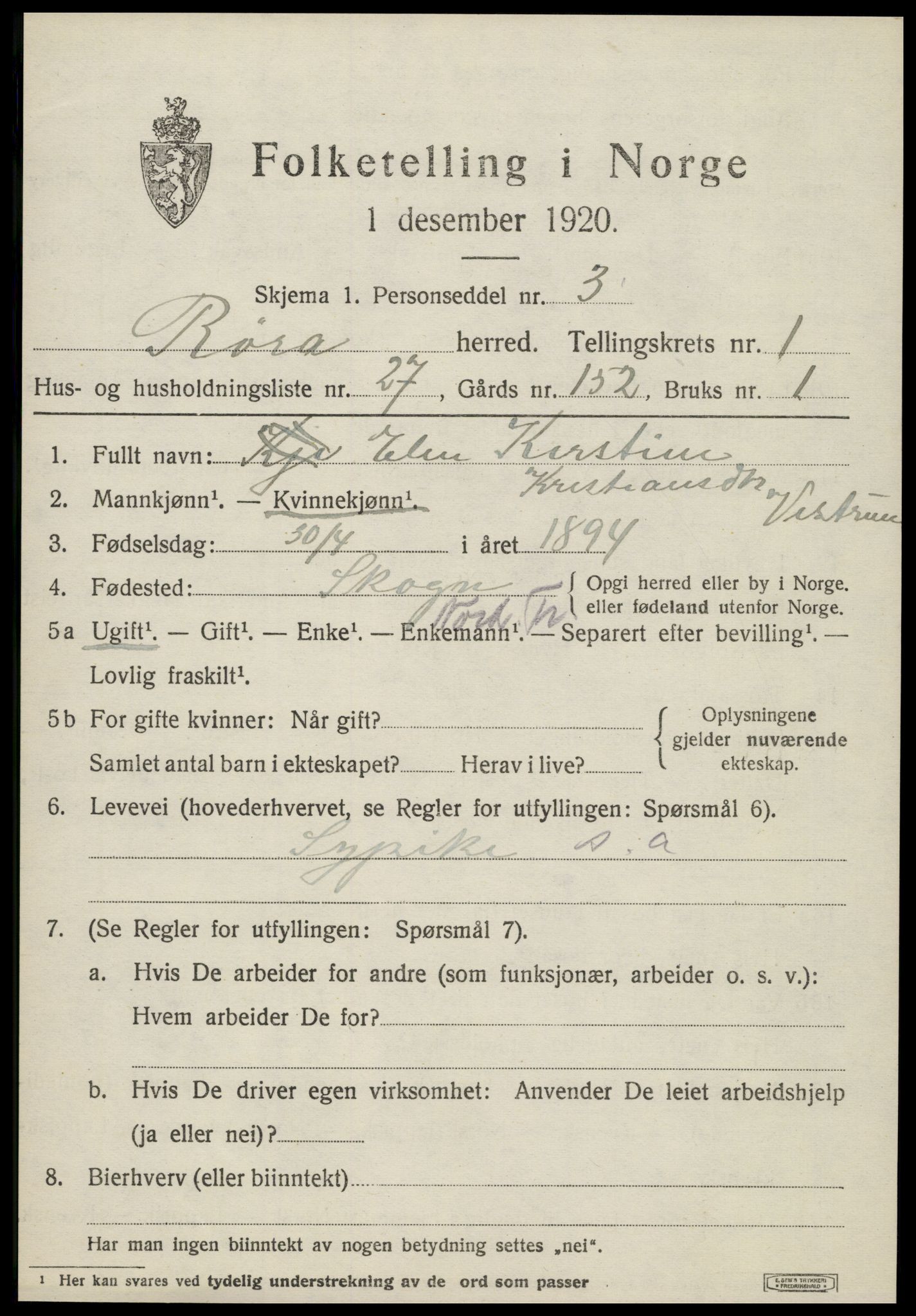 SAT, 1920 census for Røra, 1920, p. 687