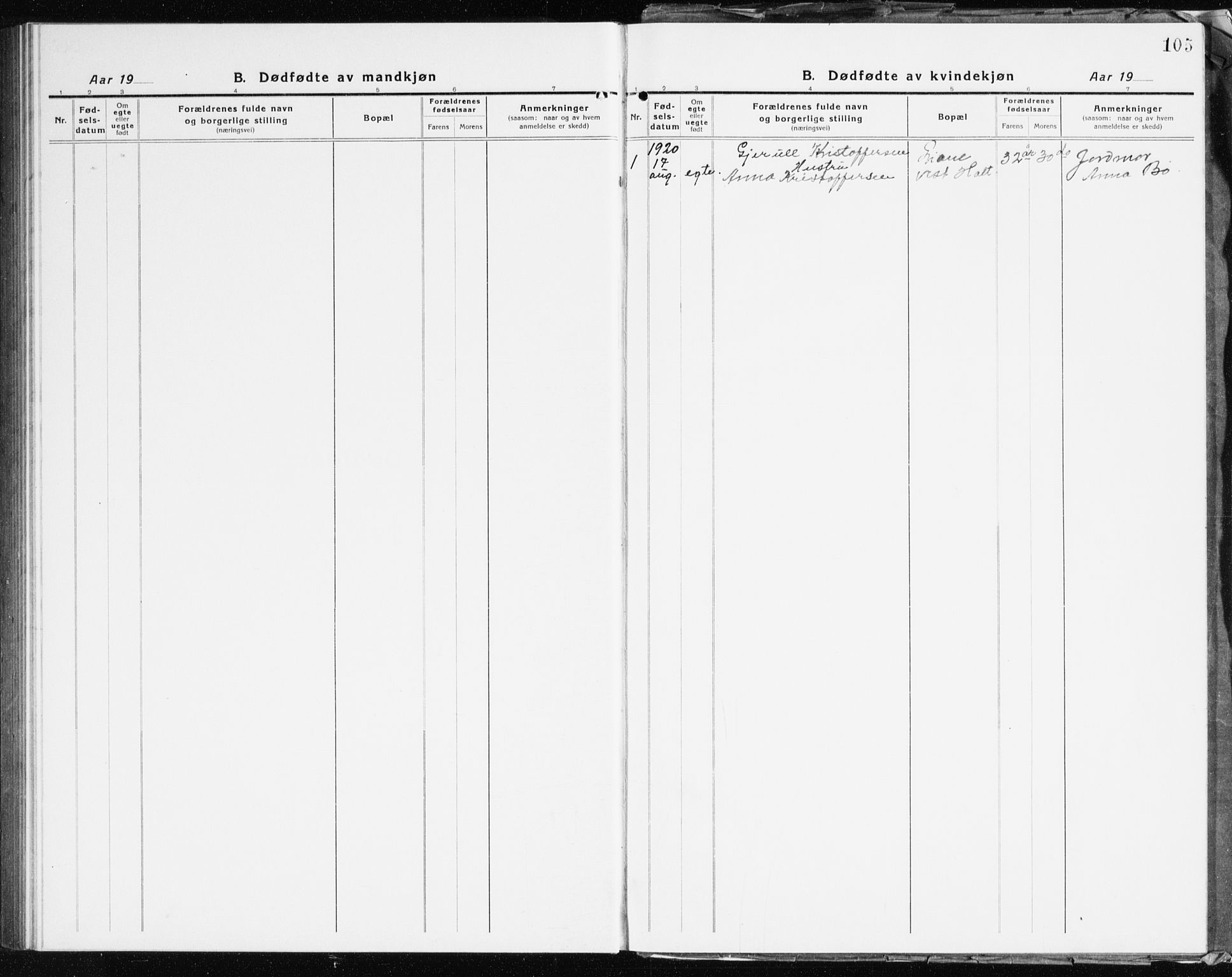 Holt sokneprestkontor, SAK/1111-0021/F/Fb/L0012: Parish register (copy) no. B 12, 1919-1944, p. 105
