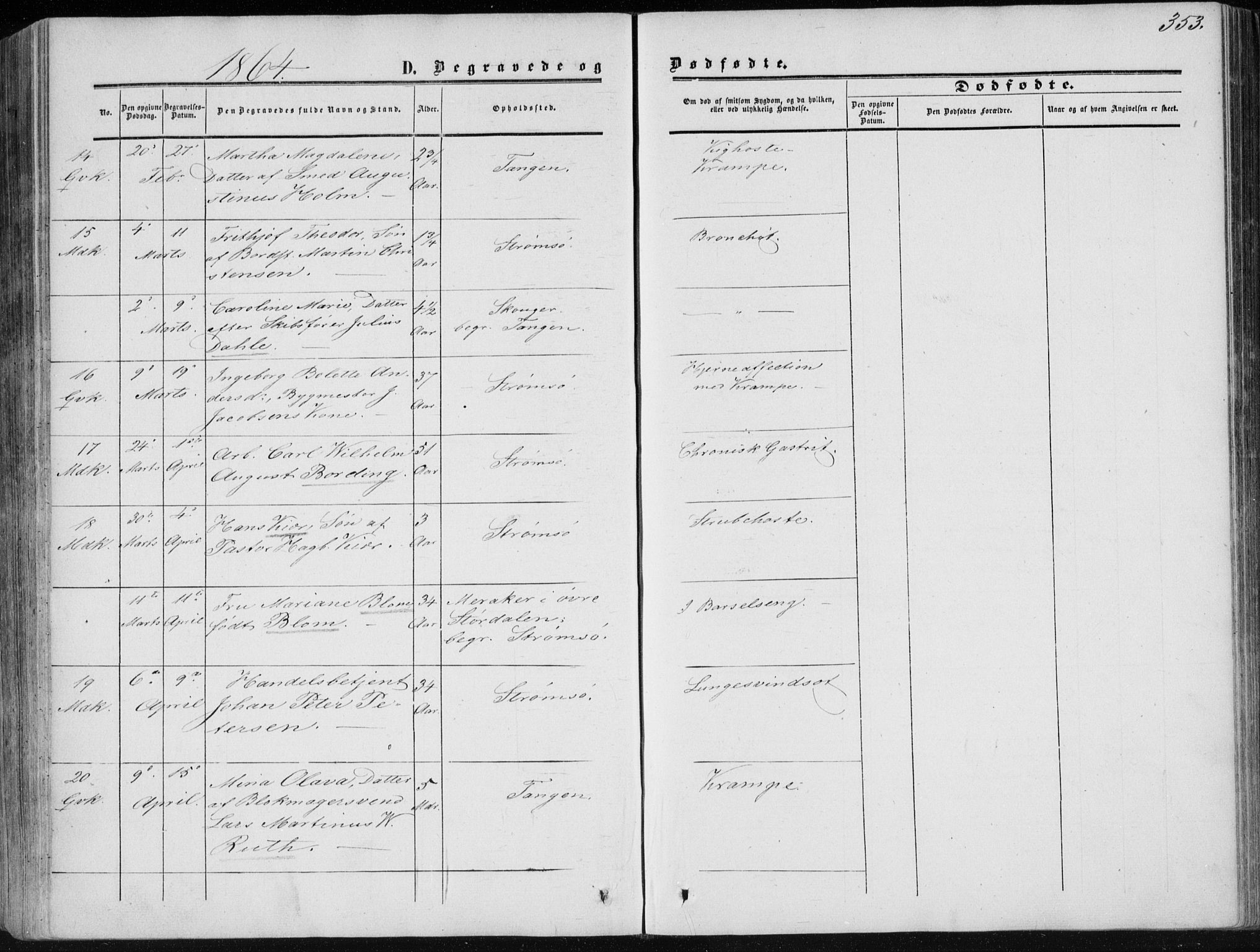 Strømsø kirkebøker, AV/SAKO-A-246/F/Fa/L0015: Parish register (official) no. I 15, 1859-1868, p. 353