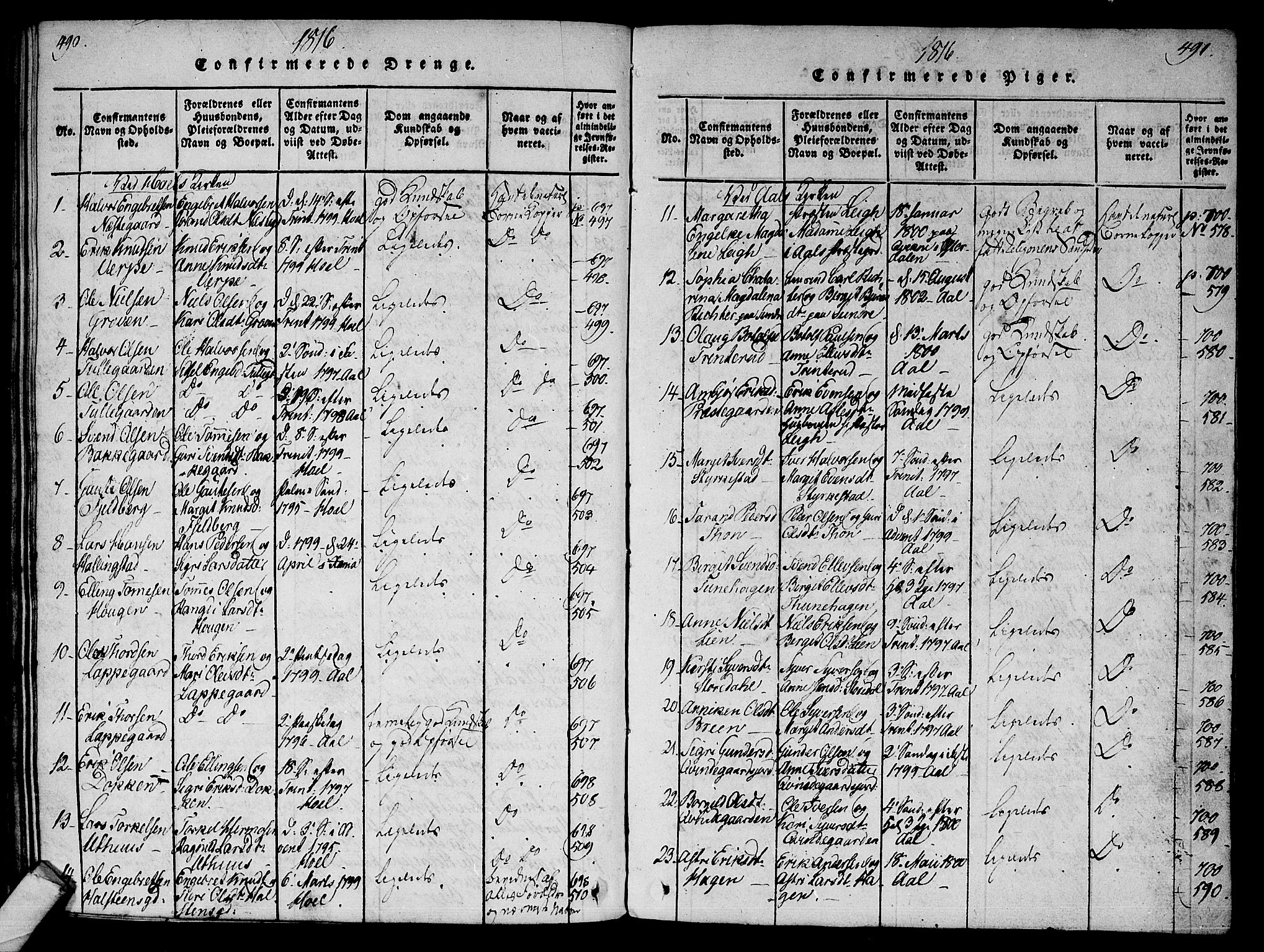 Ål kirkebøker, SAKO/A-249/F/Fa/L0004: Parish register (official) no. I 4, 1815-1825, p. 490-491