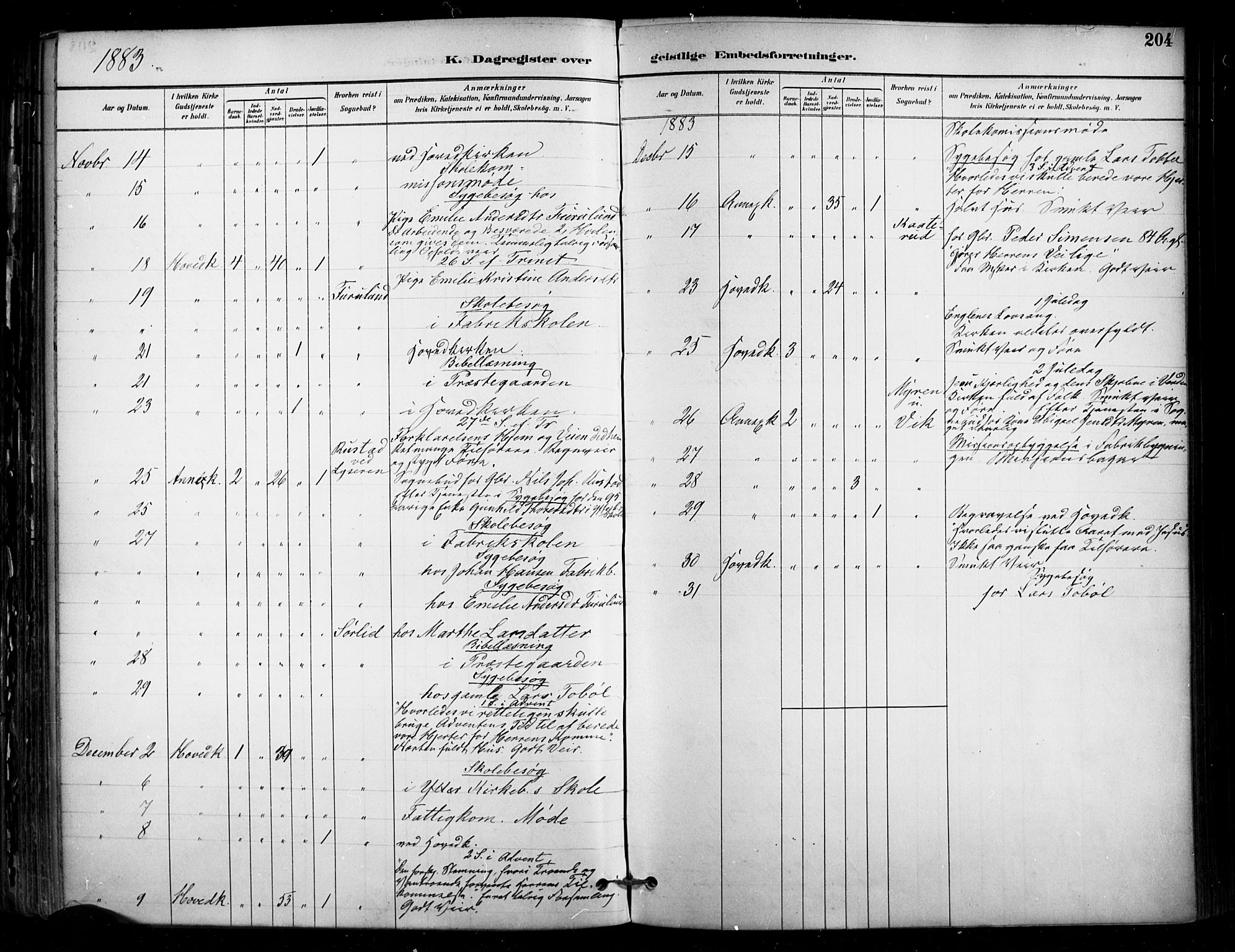 Enebakk prestekontor Kirkebøker, AV/SAO-A-10171c/F/Fa/L0016: Parish register (official) no. I 16, 1883-1898, p. 204