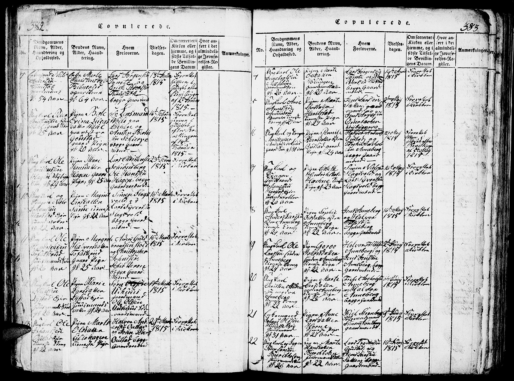 Romedal prestekontor, AV/SAH-PREST-004/L/L0005: Parish register (copy) no. 5, 1814-1829, p. 382-383