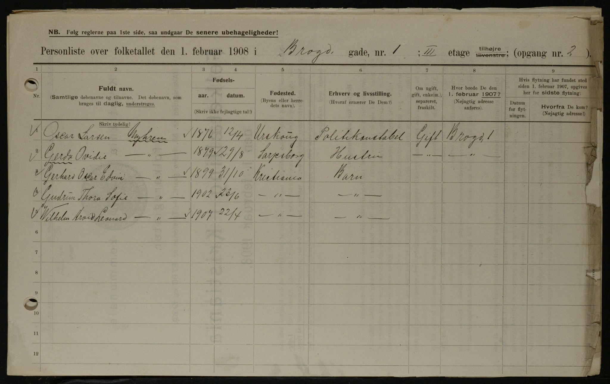 OBA, Municipal Census 1908 for Kristiania, 1908, p. 9235