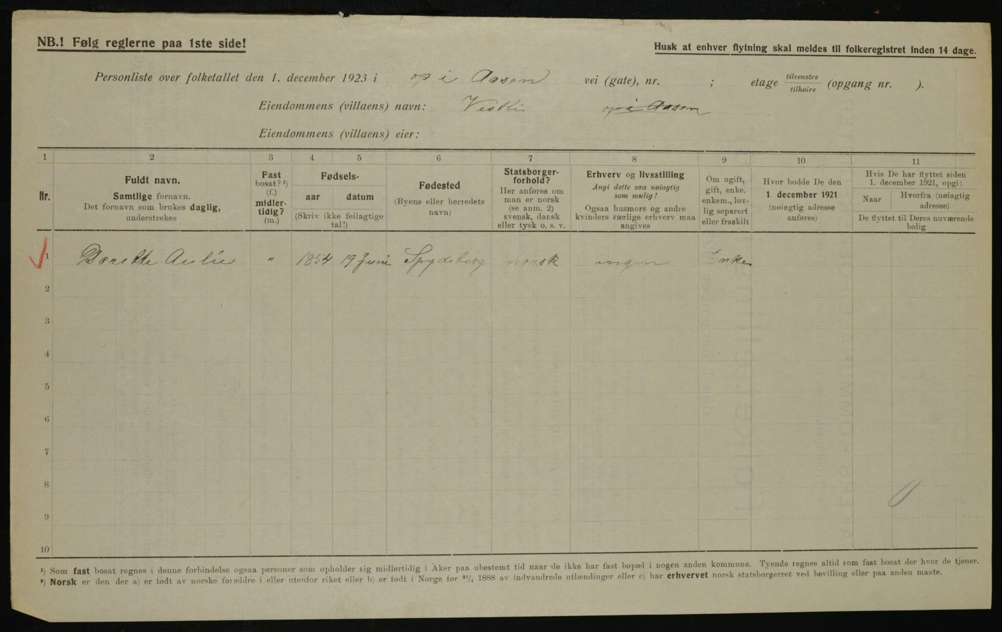 , Municipal Census 1923 for Aker, 1923, p. 43204