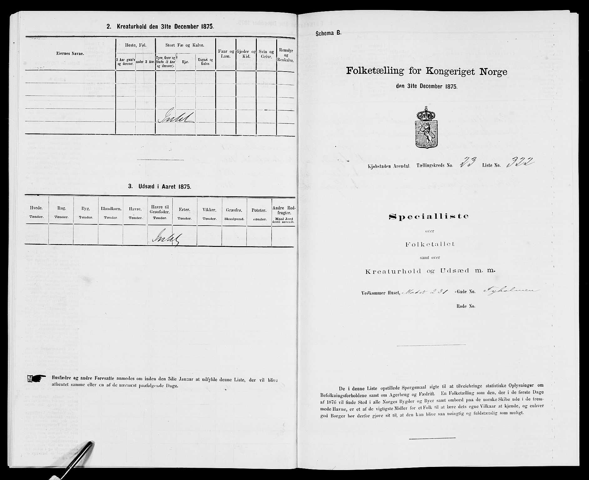 SAK, 1875 census for 0903P Arendal, 1875, p. 748