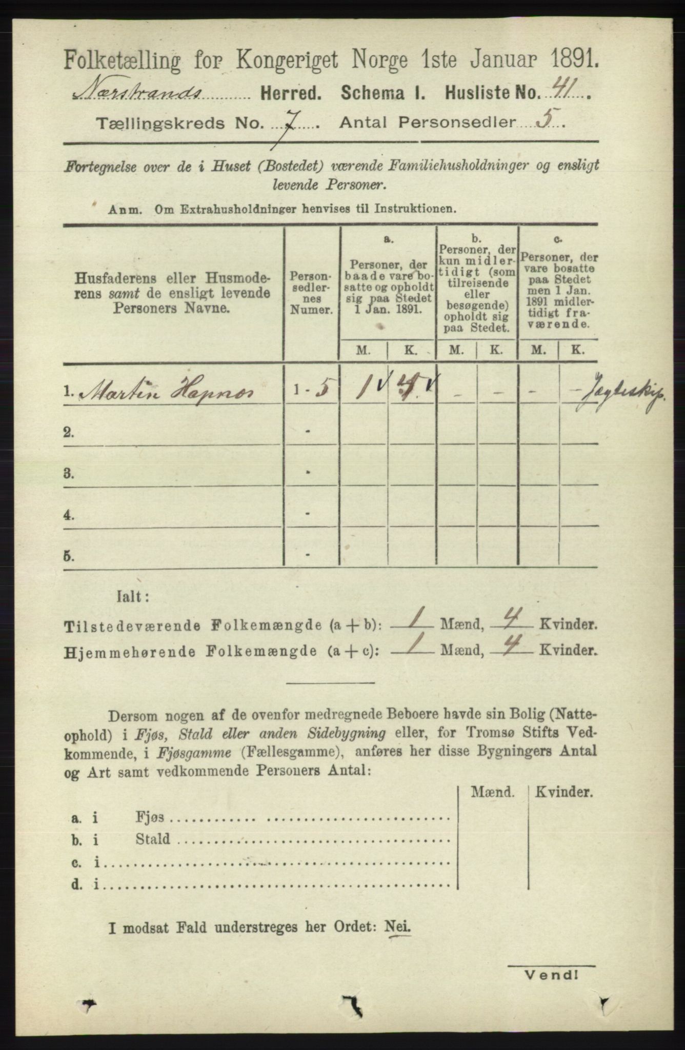 RA, 1891 census for 1139 Nedstrand, 1891, p. 1185