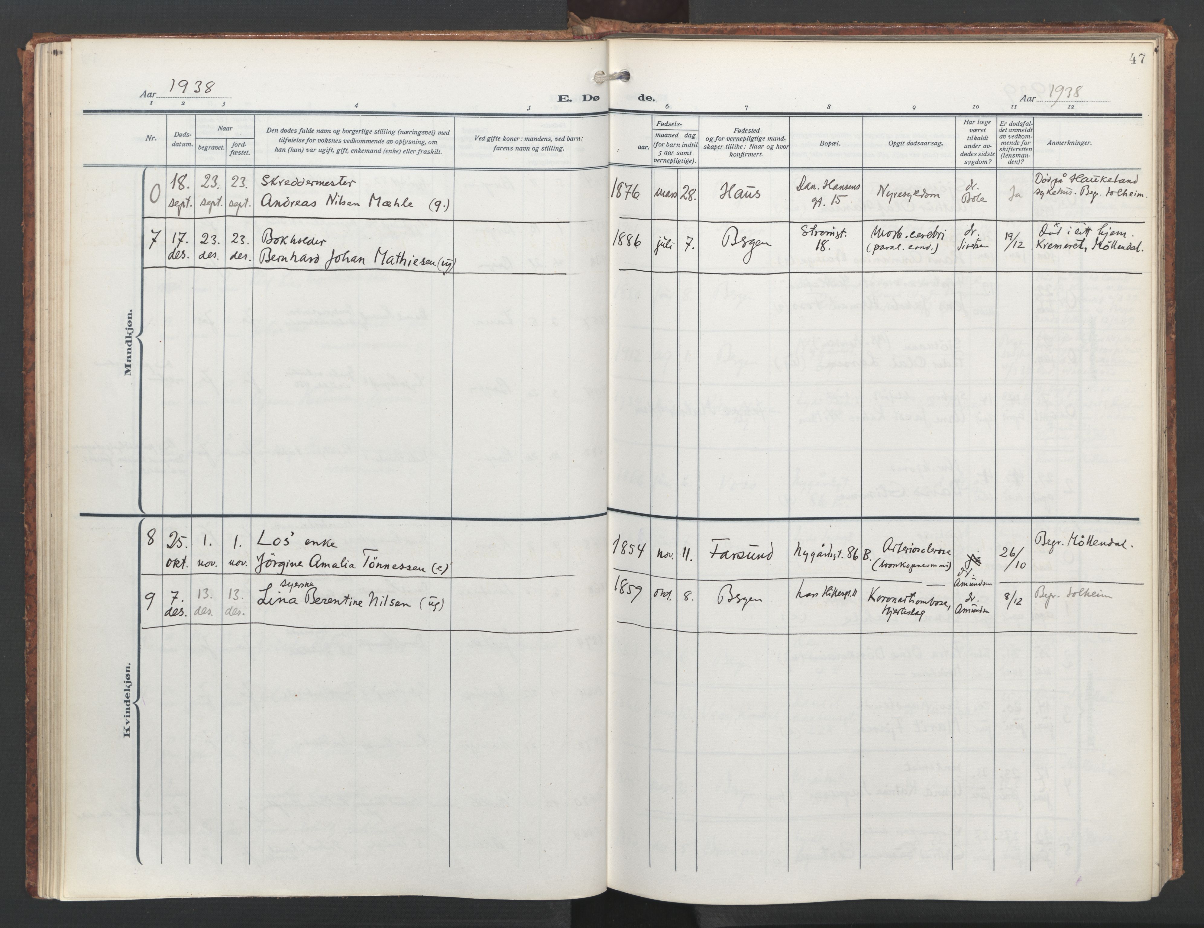 St. Jacob sokneprestembete, AV/SAB-A-78001/H/Haa/L0009: Parish register (official) no. D 1, 1917-1972, p. 47