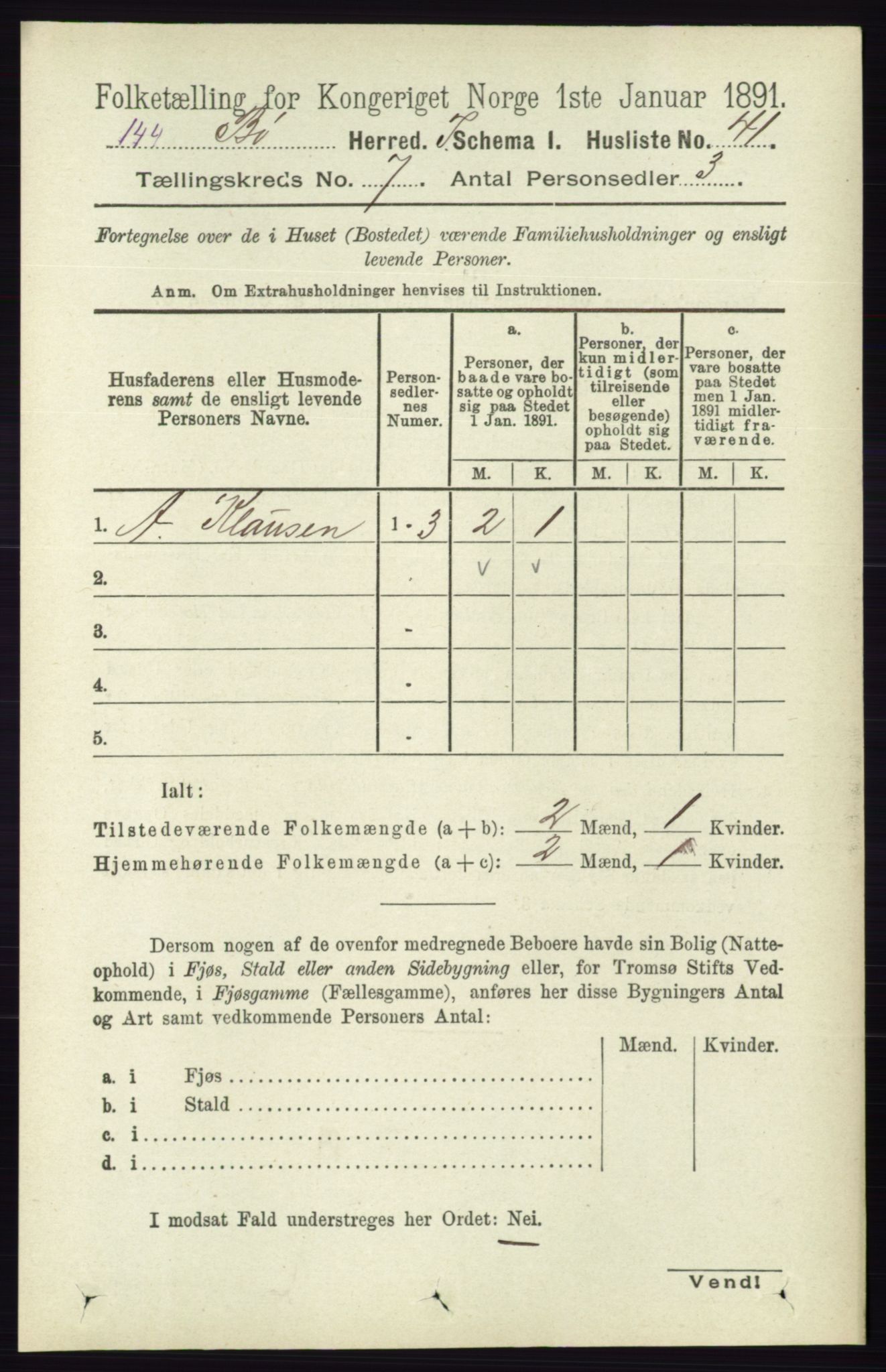 RA, 1891 census for 0821 Bø, 1891, p. 2185