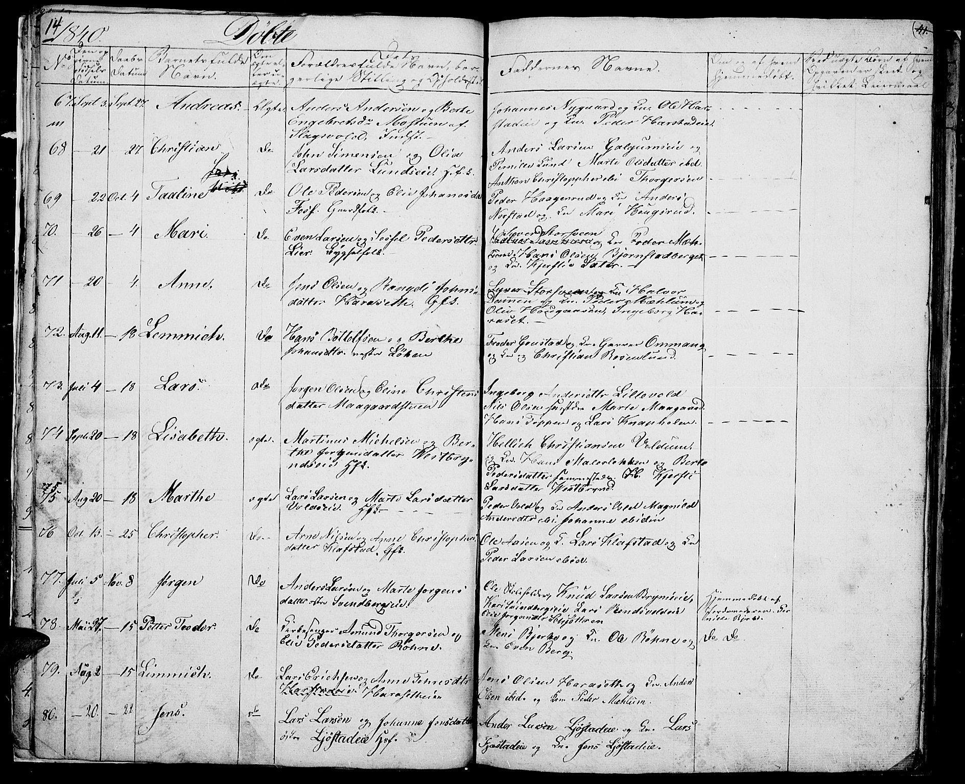 Romedal prestekontor, AV/SAH-PREST-004/L/L0008: Parish register (copy) no. 8, 1837-1844, p. 14