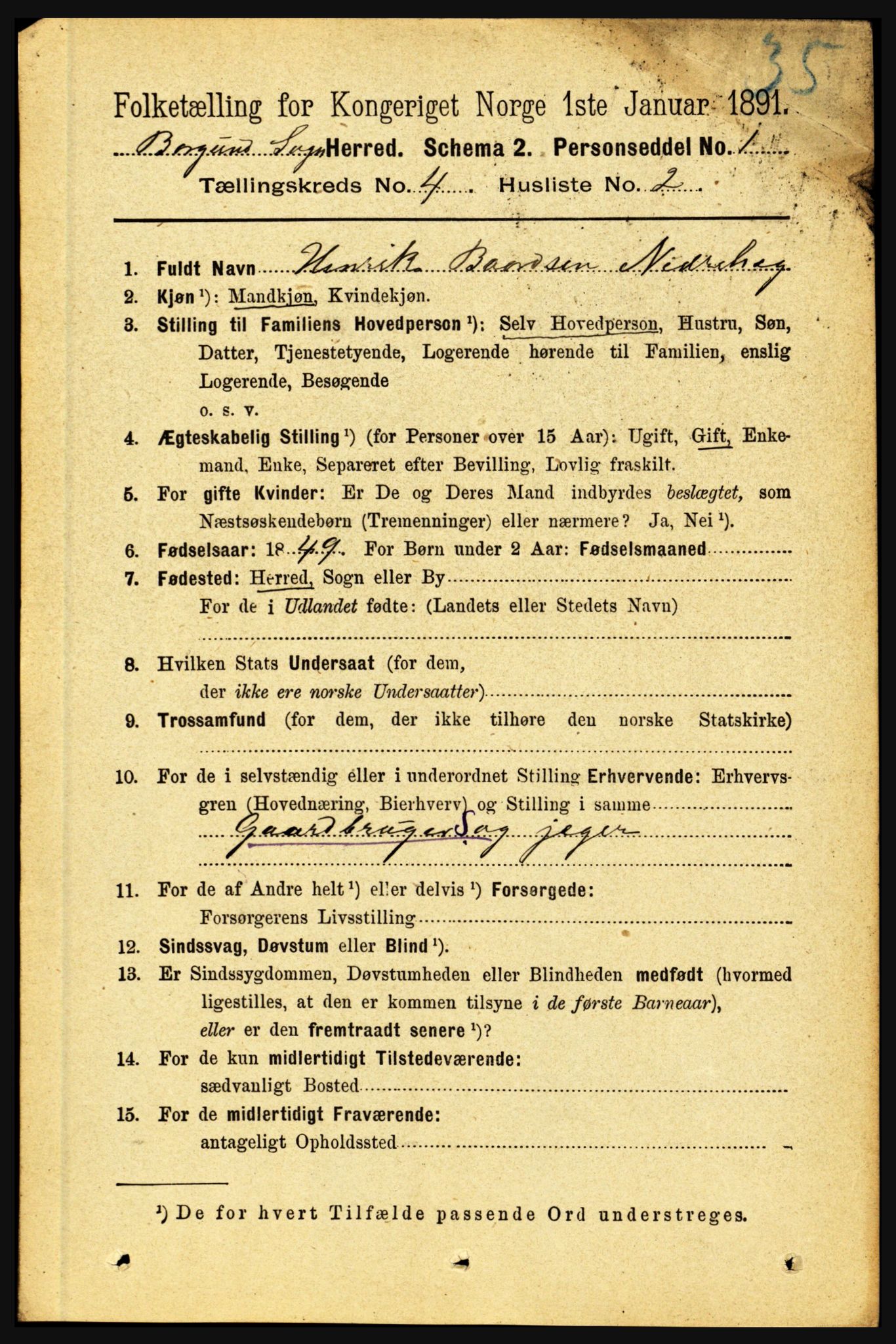 RA, 1891 census for 1423 Borgund, 1891, p. 833