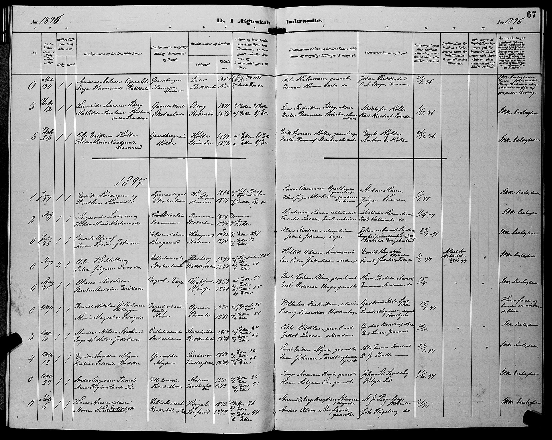 Eiker kirkebøker, AV/SAKO-A-4/G/Gb/L0004: Parish register (copy) no. II 4, 1894-1900, p. 67