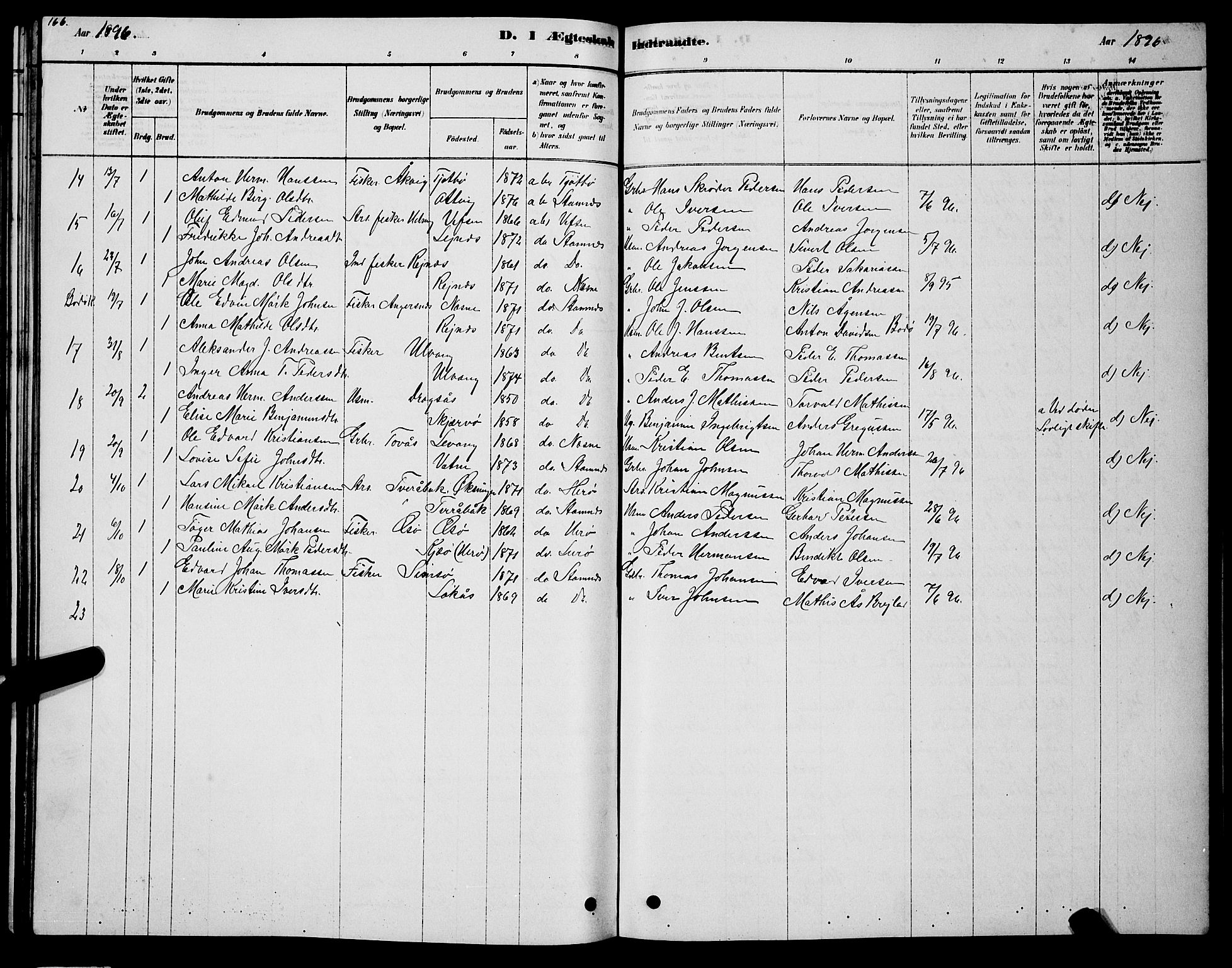 Ministerialprotokoller, klokkerbøker og fødselsregistre - Nordland, AV/SAT-A-1459/831/L0477: Parish register (copy) no. 831C04, 1878-1897, p. 166