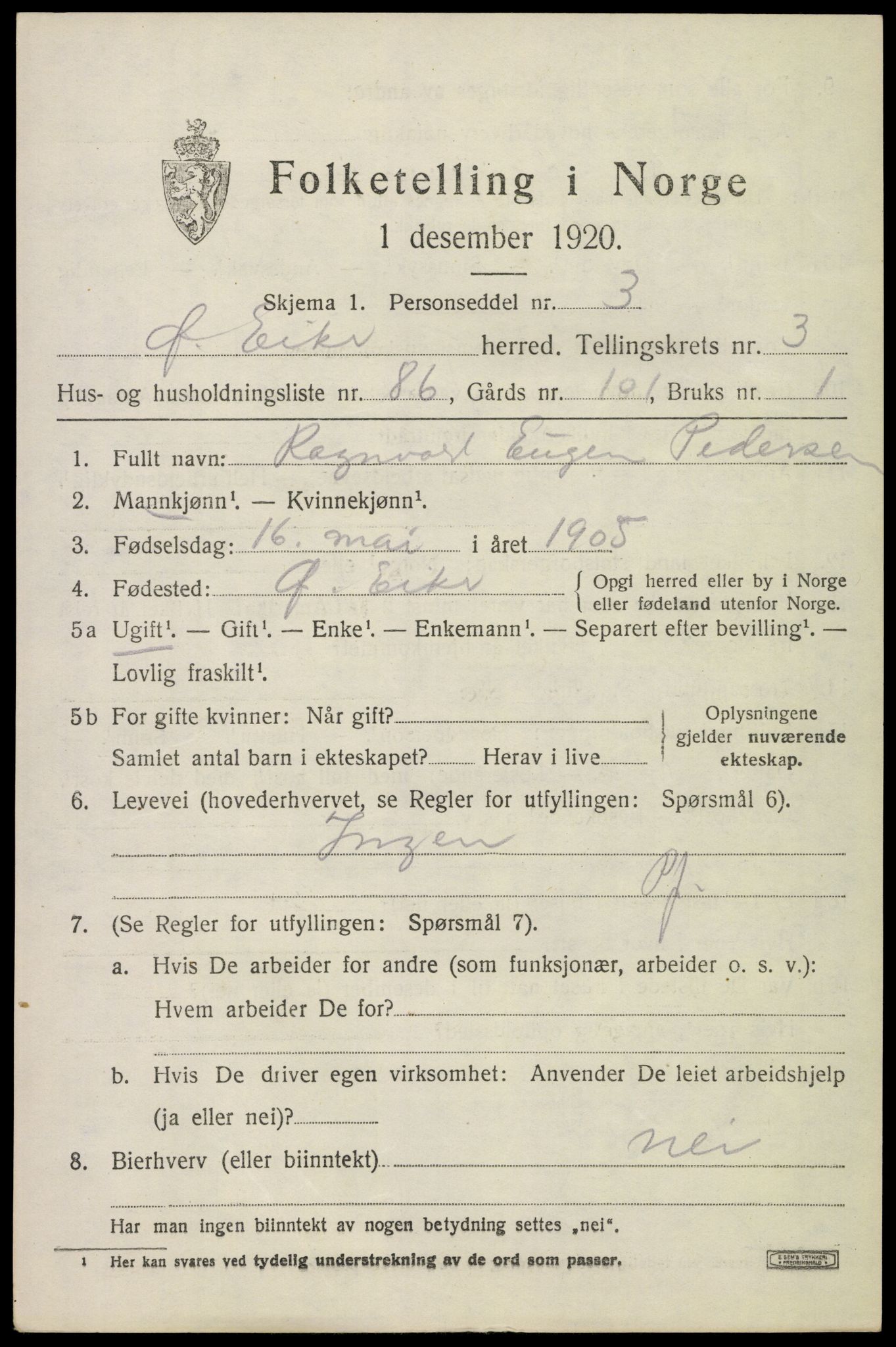 SAKO, 1920 census for Øvre Eiker, 1920, p. 9064