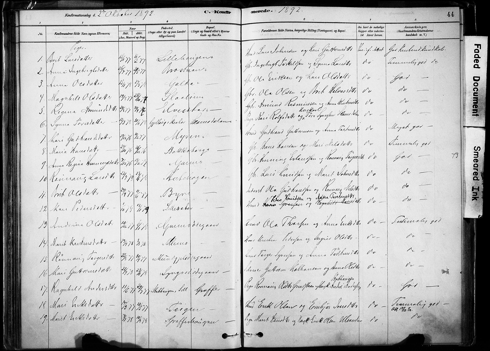 Lom prestekontor, AV/SAH-PREST-070/K/L0009: Parish register (official) no. 9, 1878-1907, p. 44