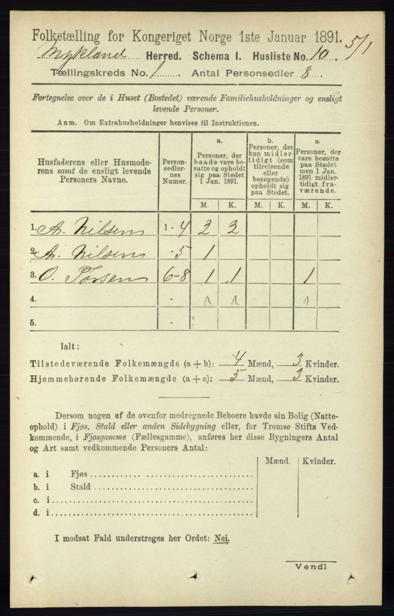 RA, 1891 census for 0932 Mykland, 1891, p. 21