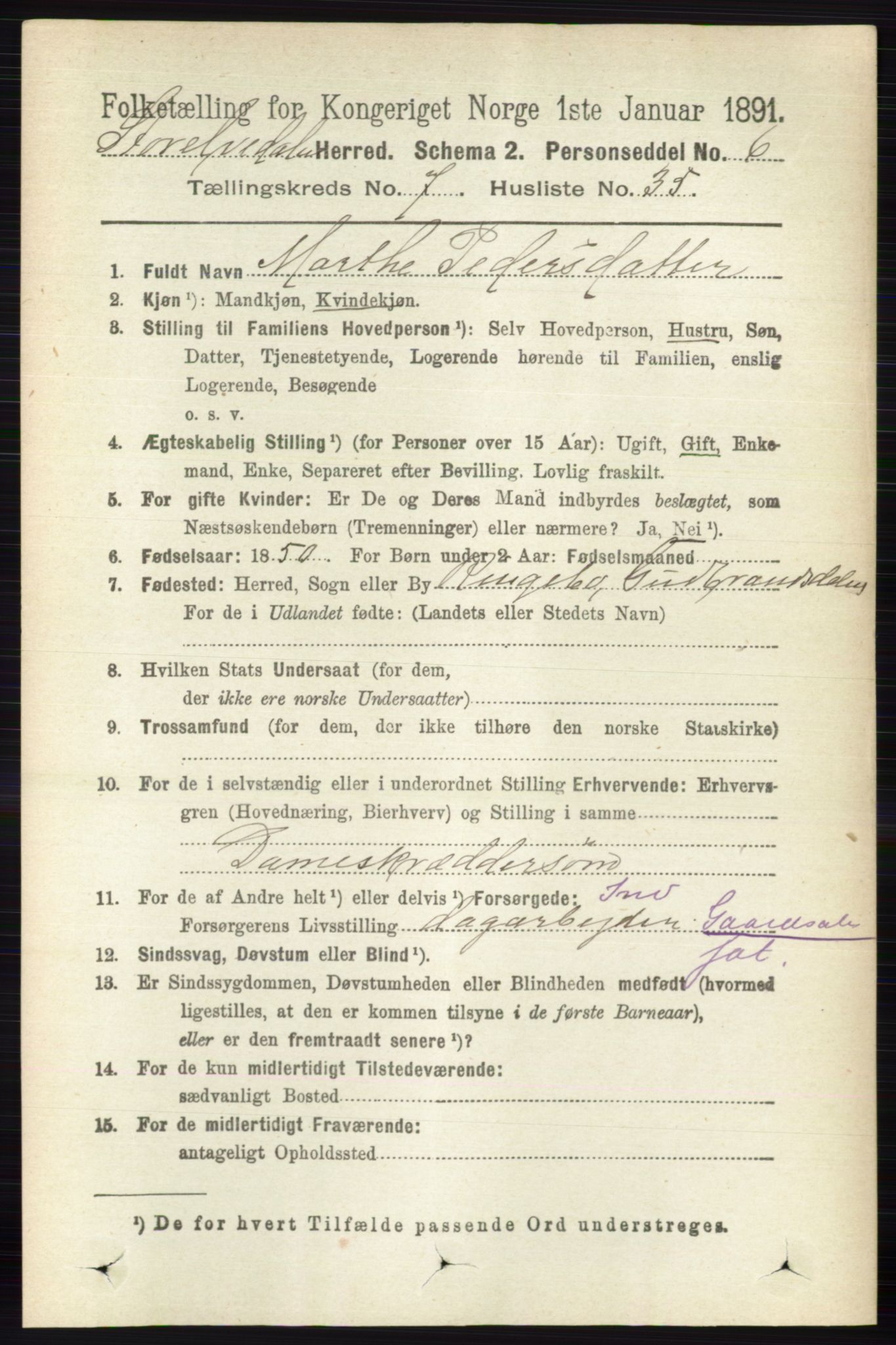 RA, 1891 census for 0430 Stor-Elvdal, 1891, p. 2935