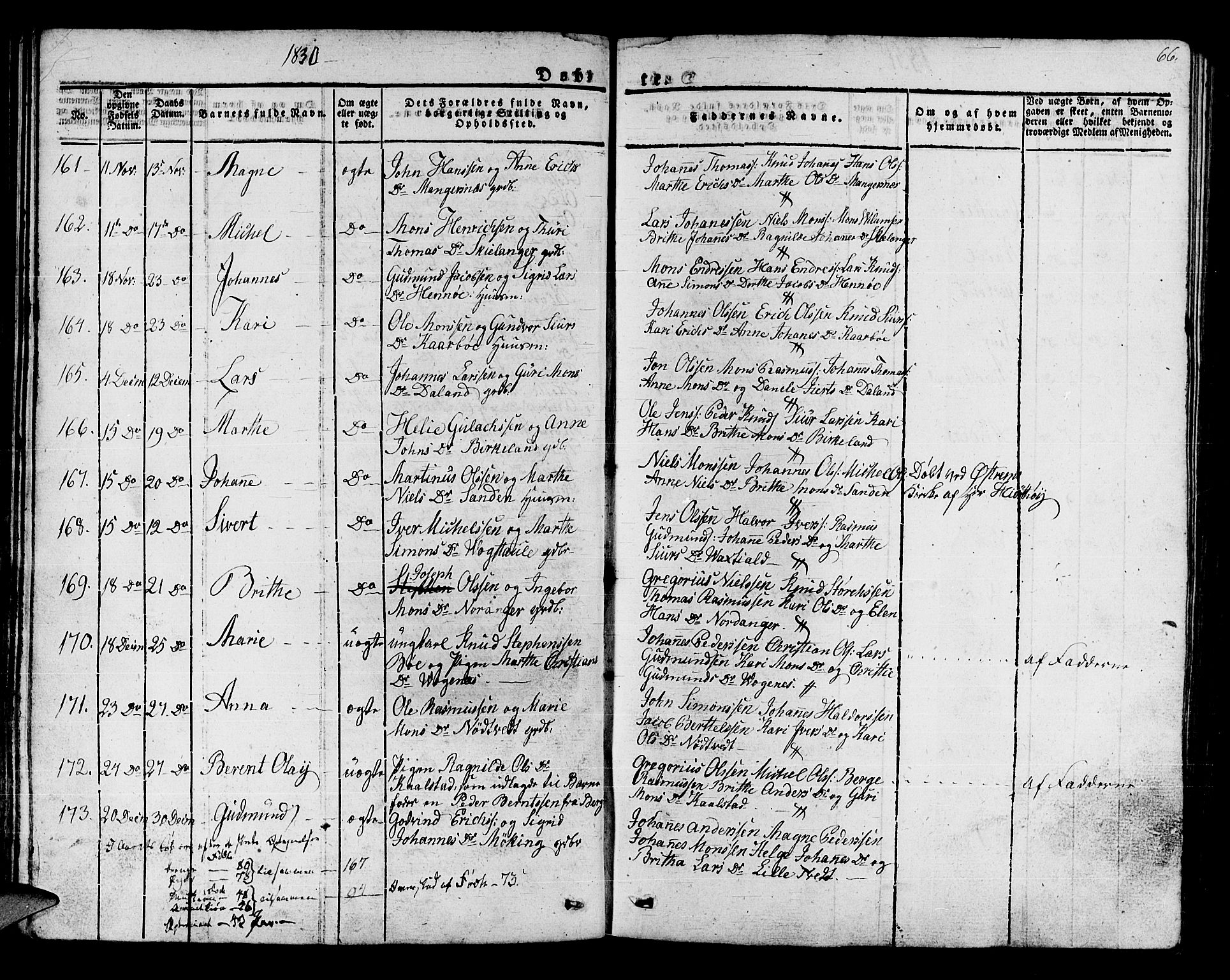 Manger sokneprestembete, AV/SAB-A-76801/H/Haa: Parish register (official) no. A 4, 1824-1838, p. 66