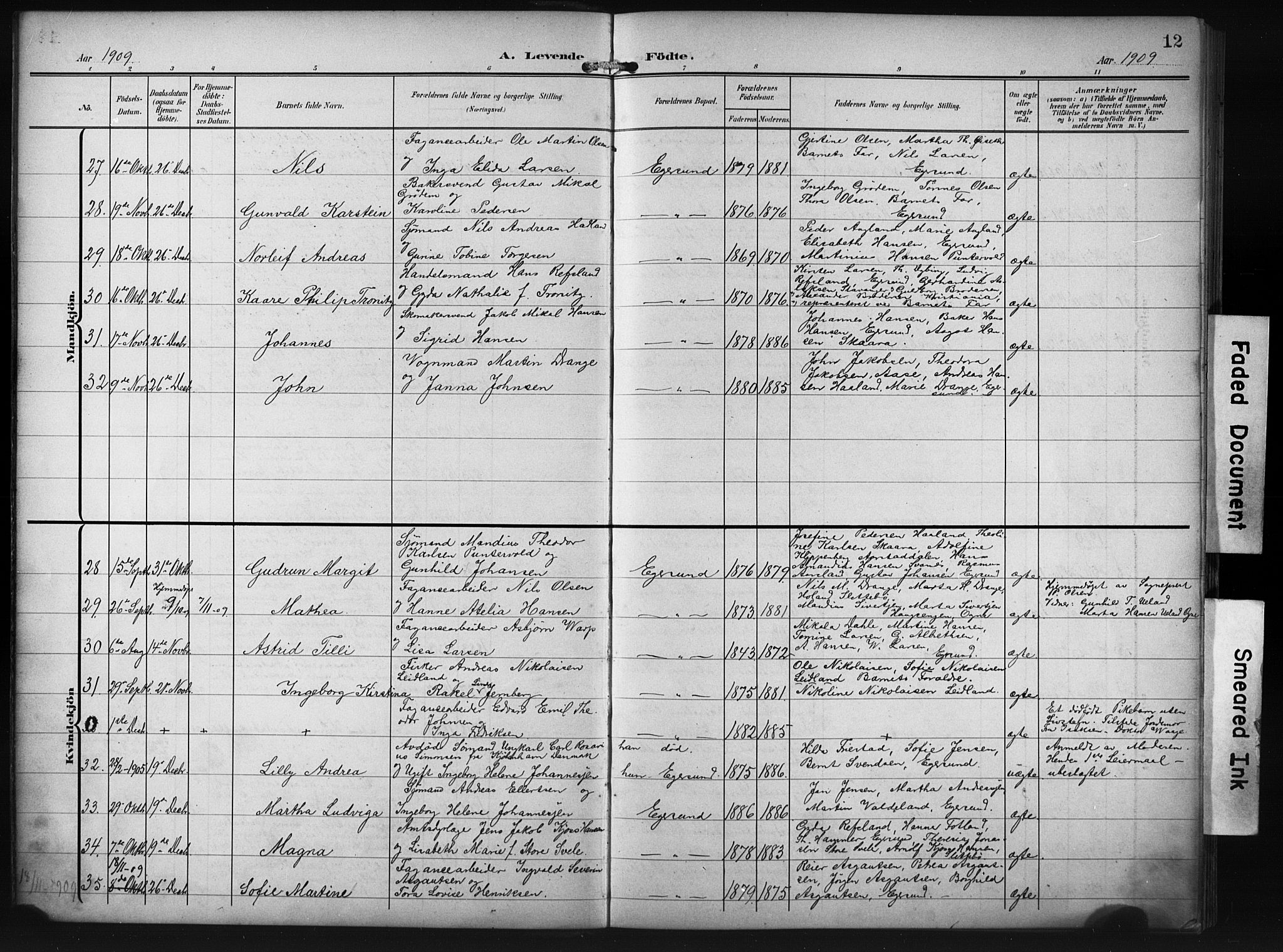 Eigersund sokneprestkontor, SAST/A-101807/S09/L0012: Parish register (copy) no. B 12, 1908-1930, p. 12