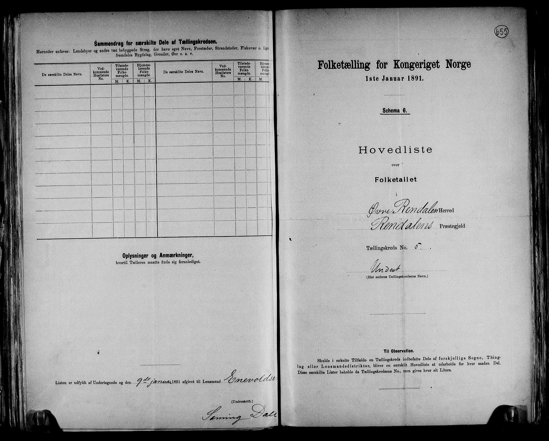 RA, 1891 census for 0433 Øvre Rendal, 1891, p. 11