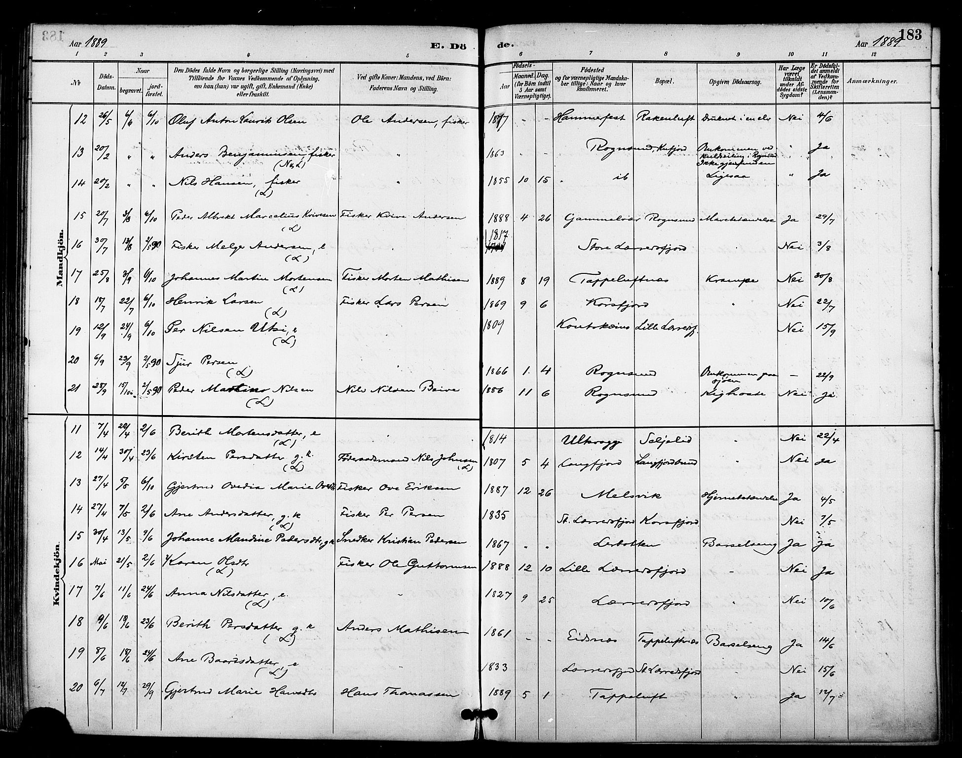 Talvik sokneprestkontor, AV/SATØ-S-1337/H/Ha/L0013kirke: Parish register (official) no. 13, 1886-1897, p. 183