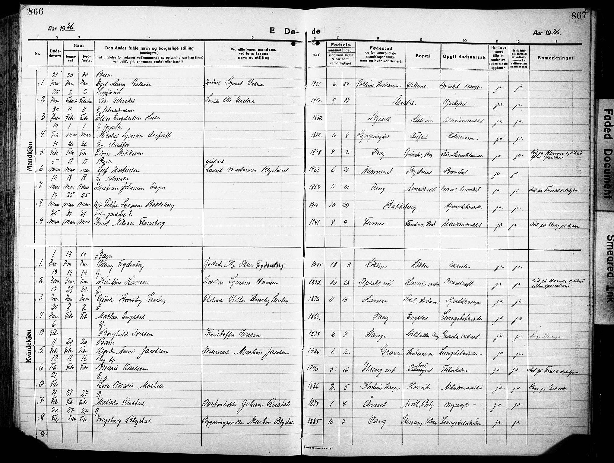 Vang prestekontor, Hedmark, AV/SAH-PREST-008/H/Ha/Hab/L0015: Parish register (copy) no. 15, 1915-1933, p. 866-867