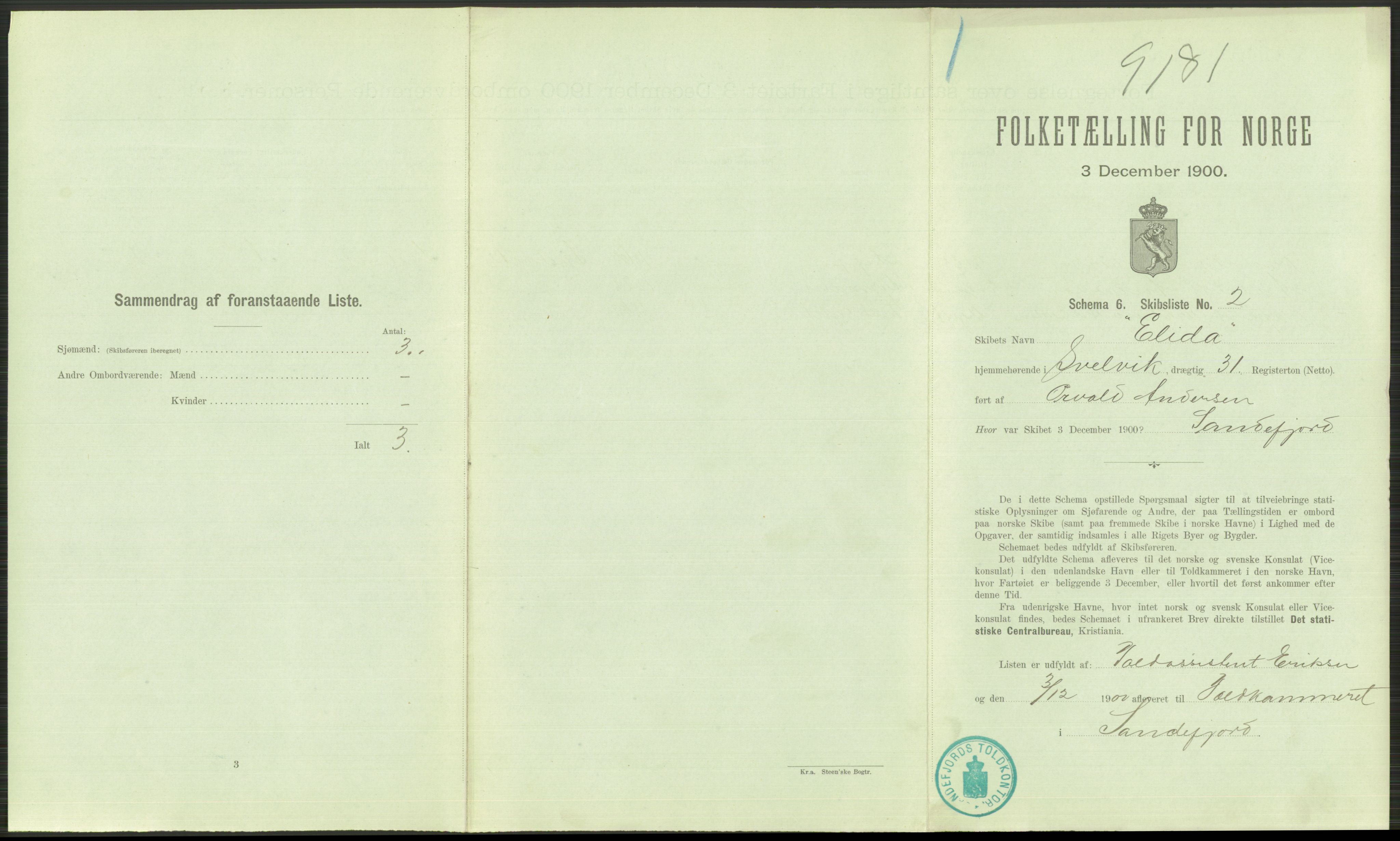 RA, 1900 Census - ship lists from ships in Norwegian harbours, harbours abroad and at sea, 1900, p. 533