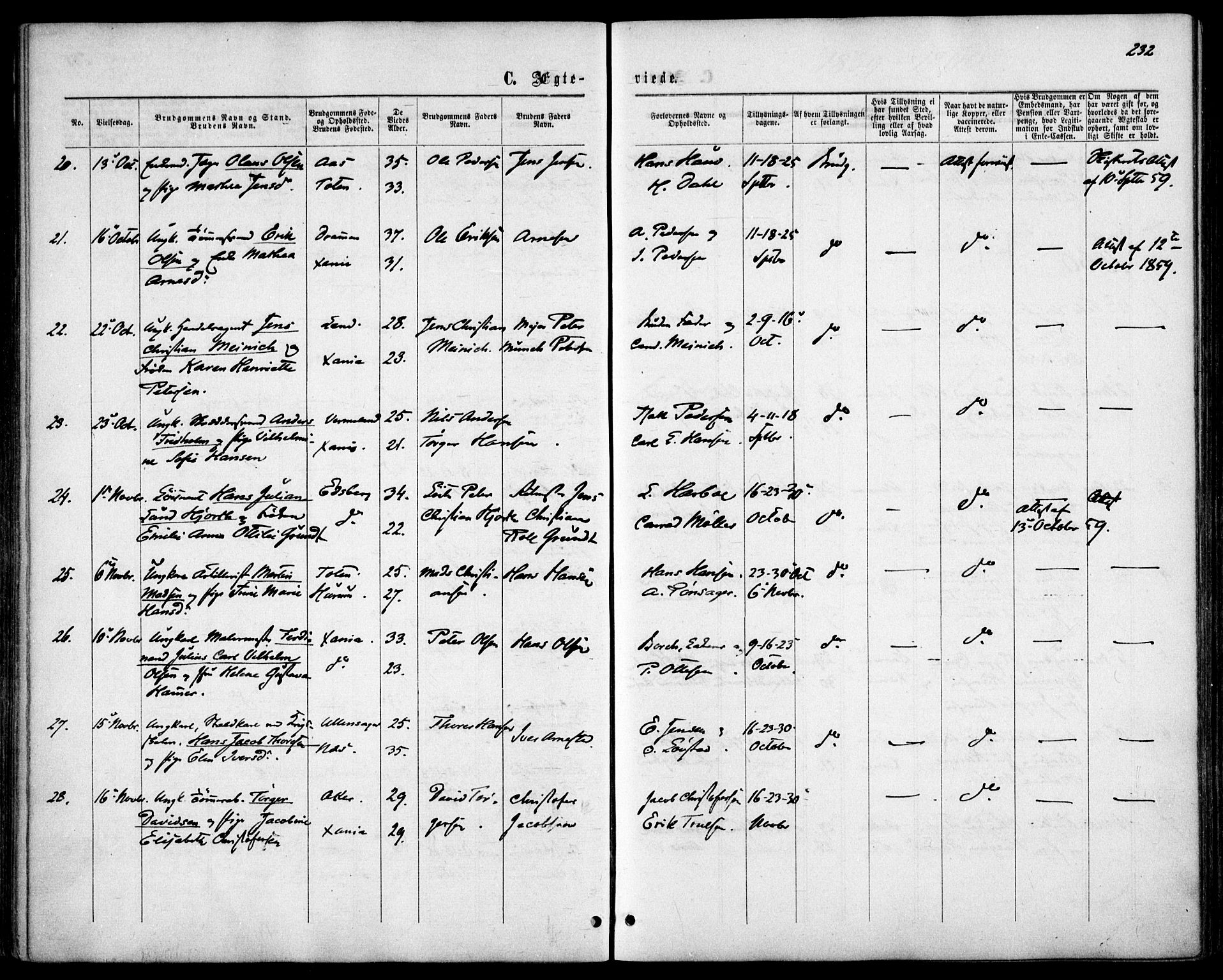 Garnisonsmenigheten Kirkebøker, AV/SAO-A-10846/F/Fa/L0010: Parish register (official) no. 10, 1859-1869, p. 232