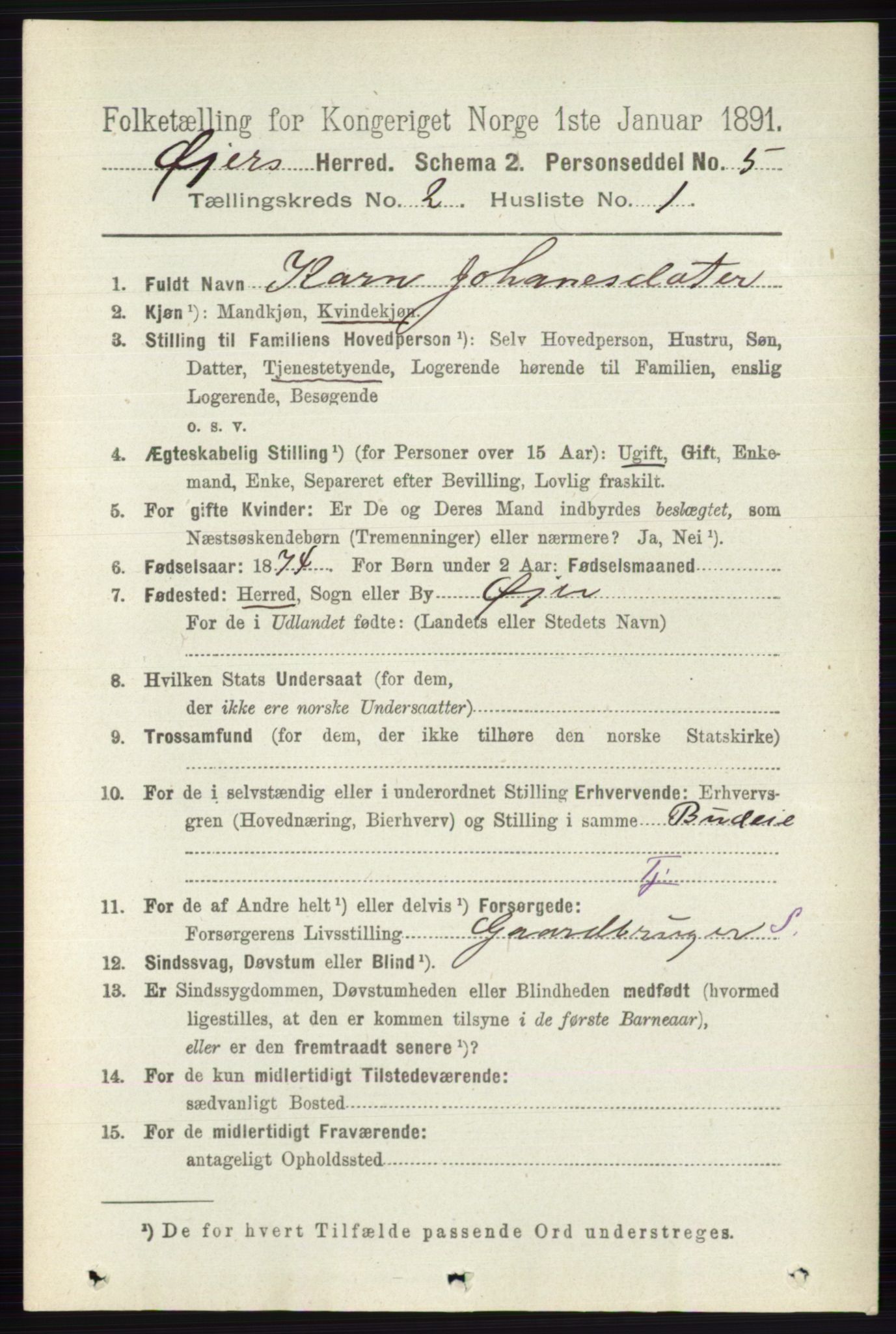 RA, 1891 census for 0521 Øyer, 1891, p. 487