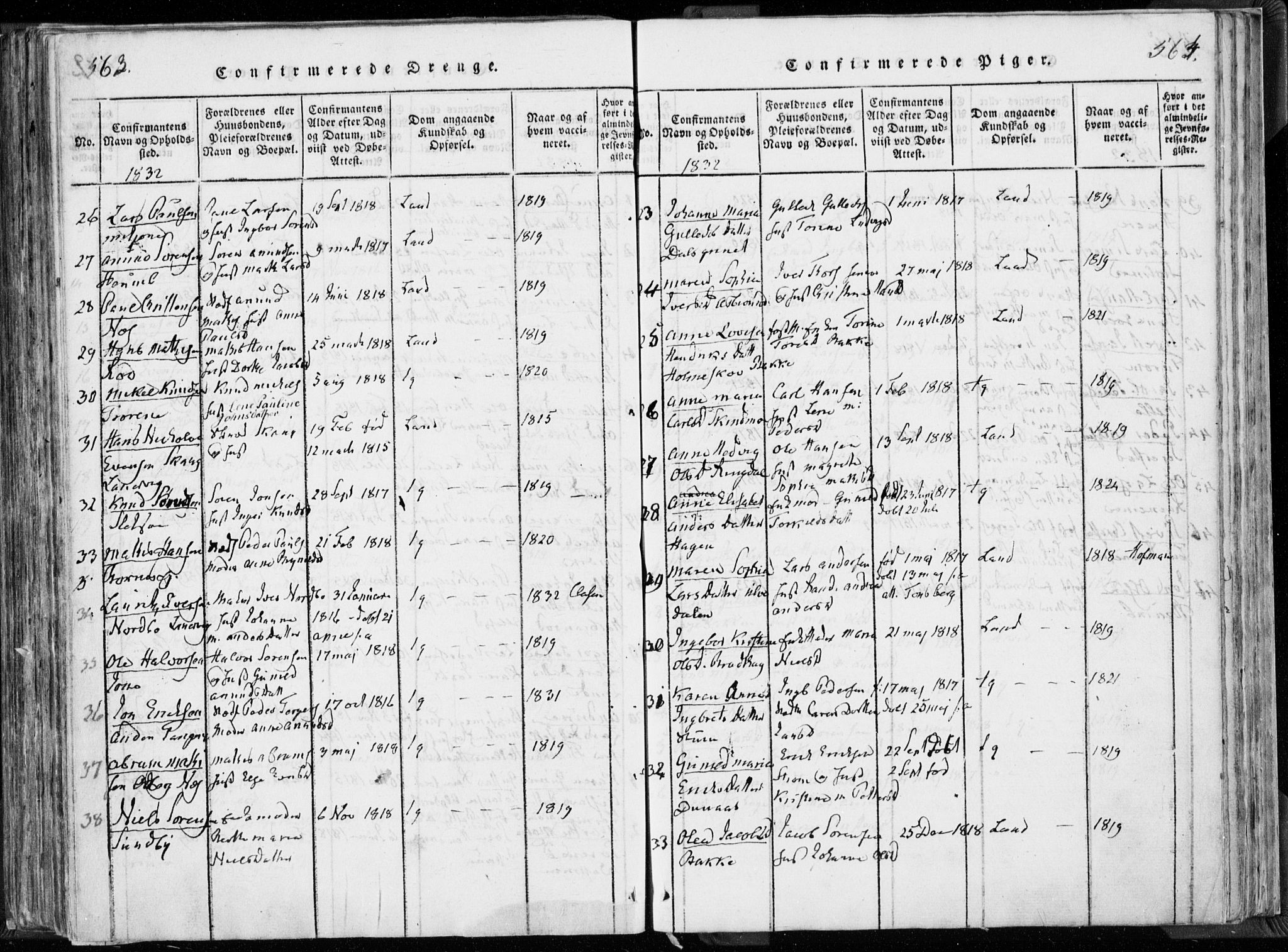 Hedrum kirkebøker, AV/SAKO-A-344/F/Fa/L0004: Parish register (official) no. I 4, 1817-1835, p. 563-564