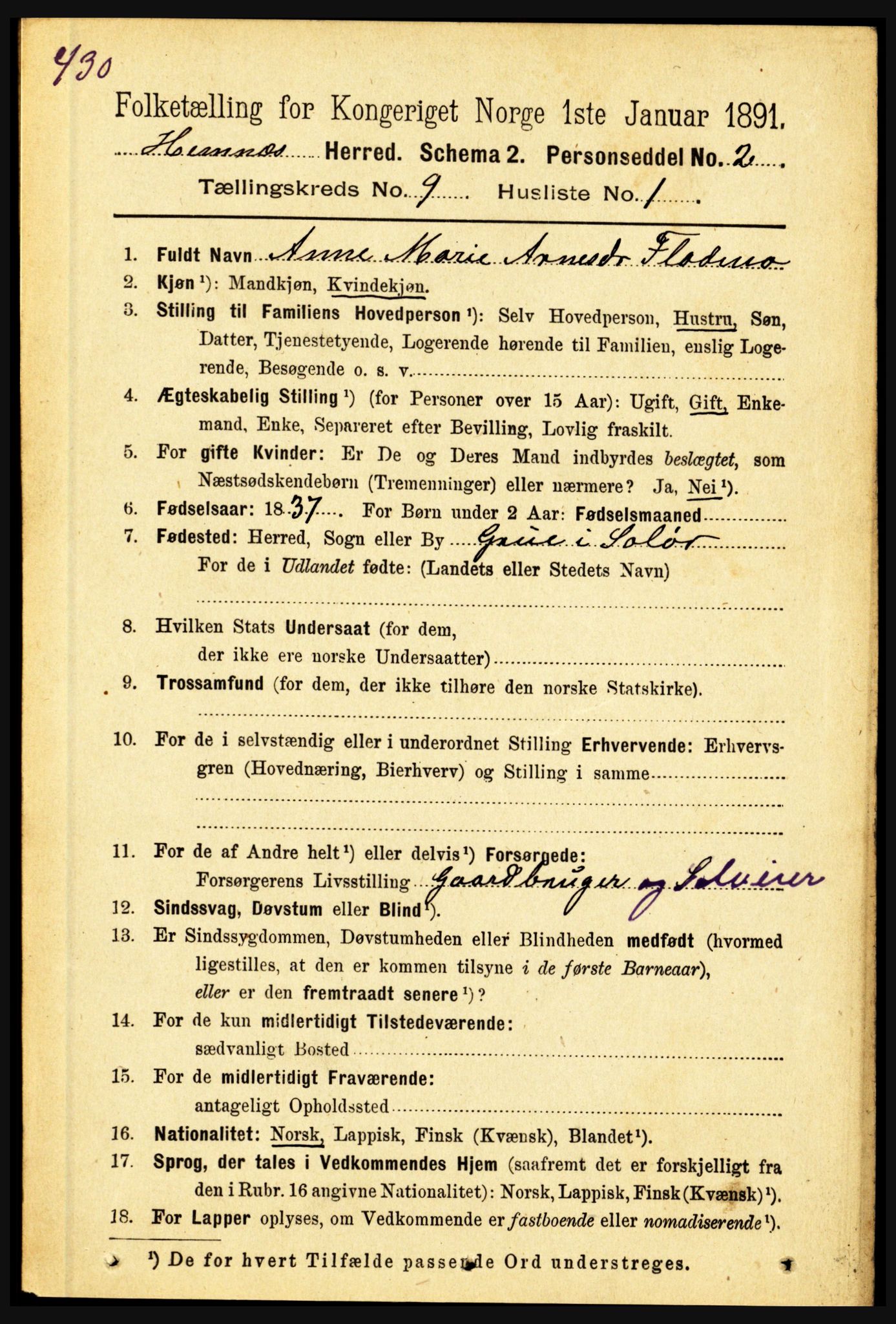 RA, 1891 census for 1832 Hemnes, 1891, p. 4316