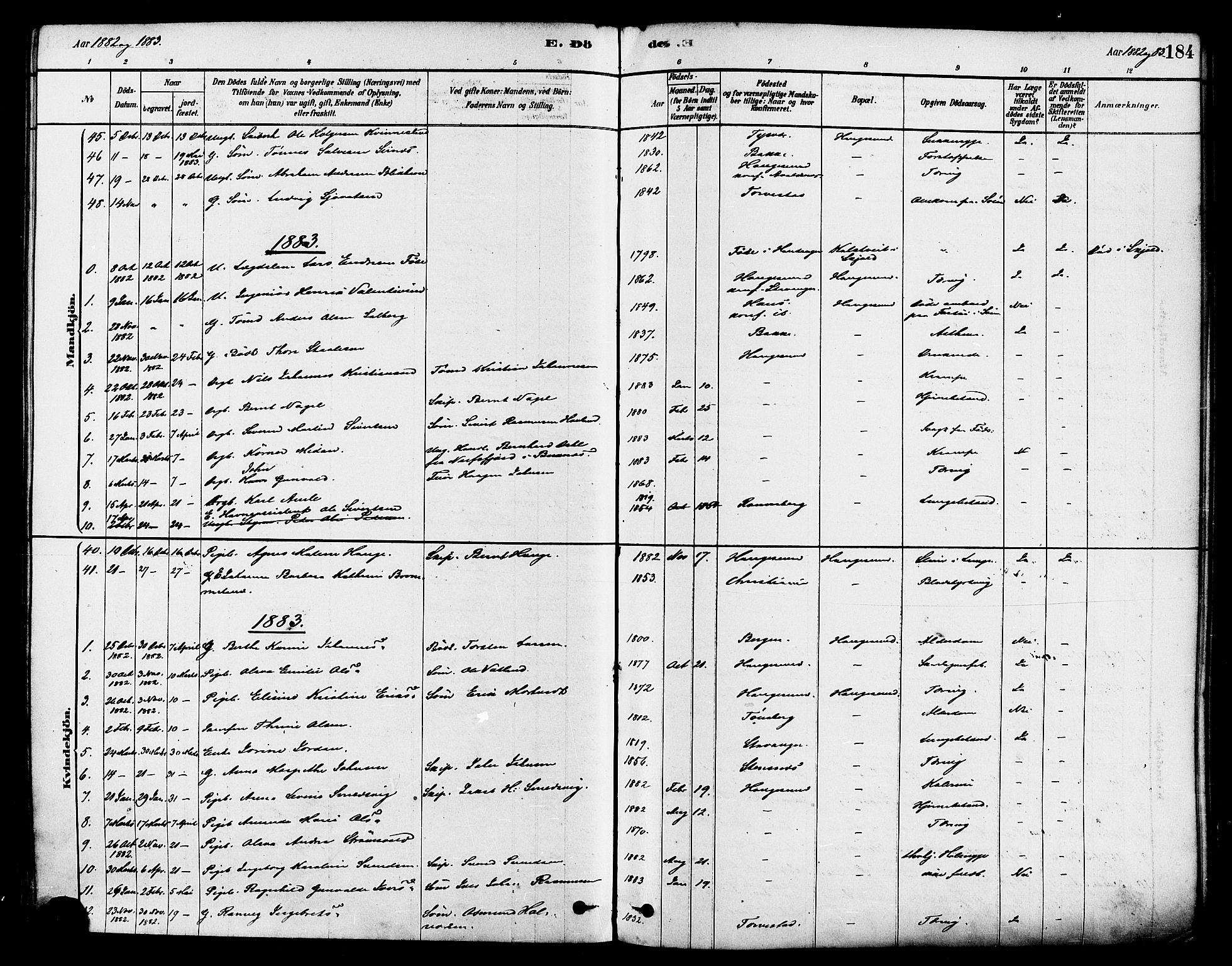 Haugesund sokneprestkontor, AV/SAST-A -101863/H/Ha/Haa/L0001: Parish register (official) no. A 1, 1878-1885, p. 184