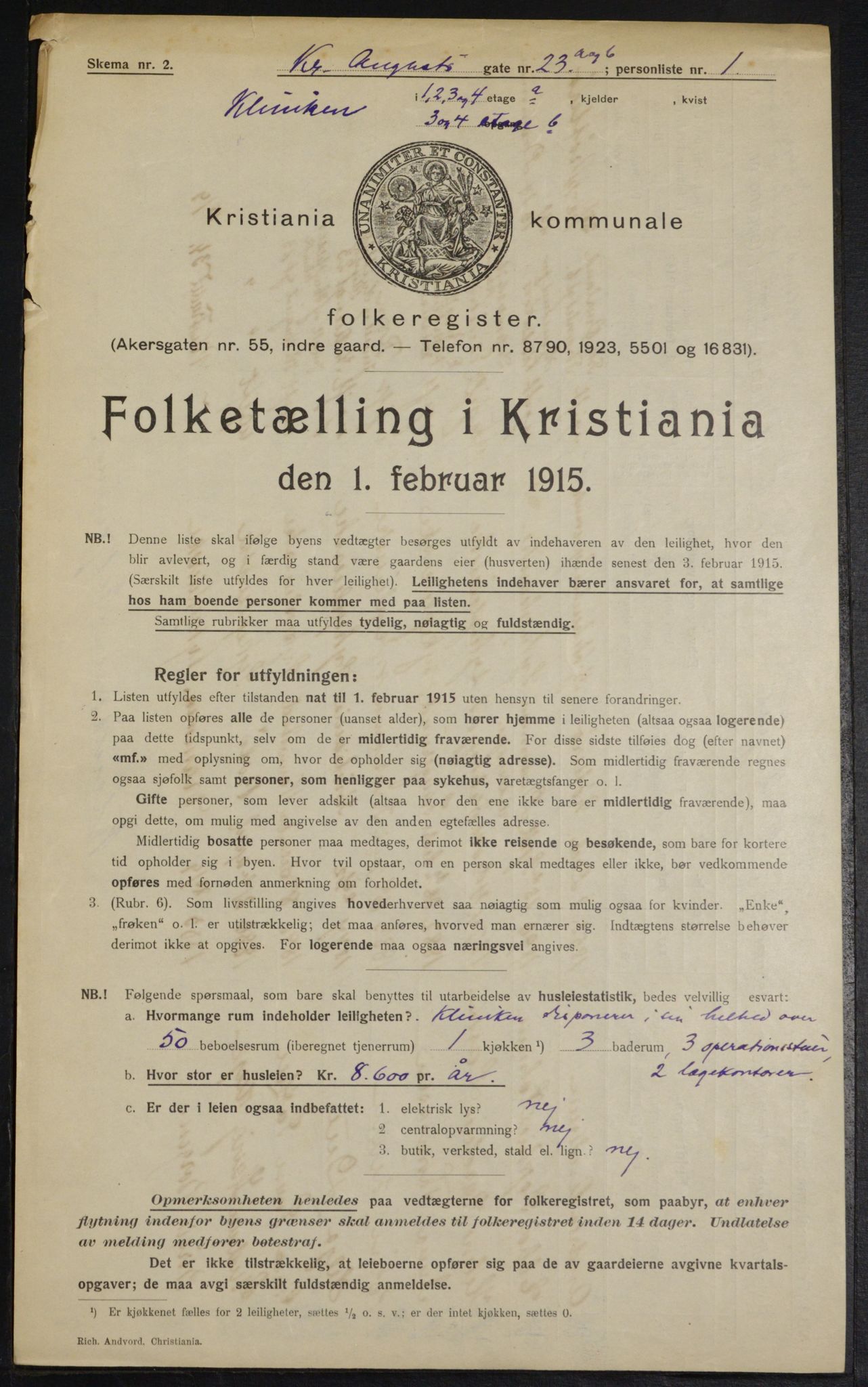 OBA, Municipal Census 1915 for Kristiania, 1915, p. 53646