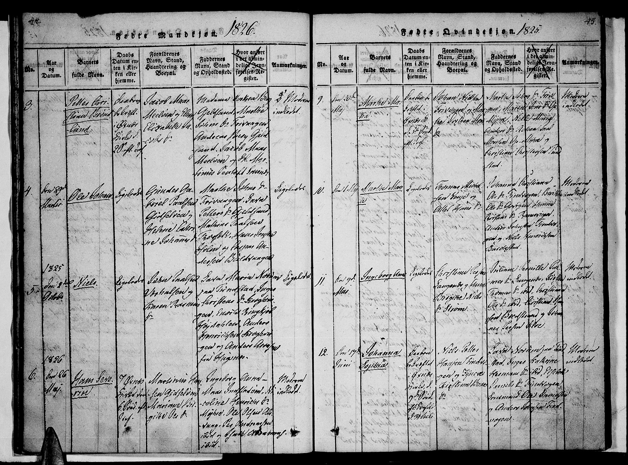 Ministerialprotokoller, klokkerbøker og fødselsregistre - Nordland, SAT/A-1459/893/L1331: Parish register (official) no. 893A04, 1820-1840, p. 44-45