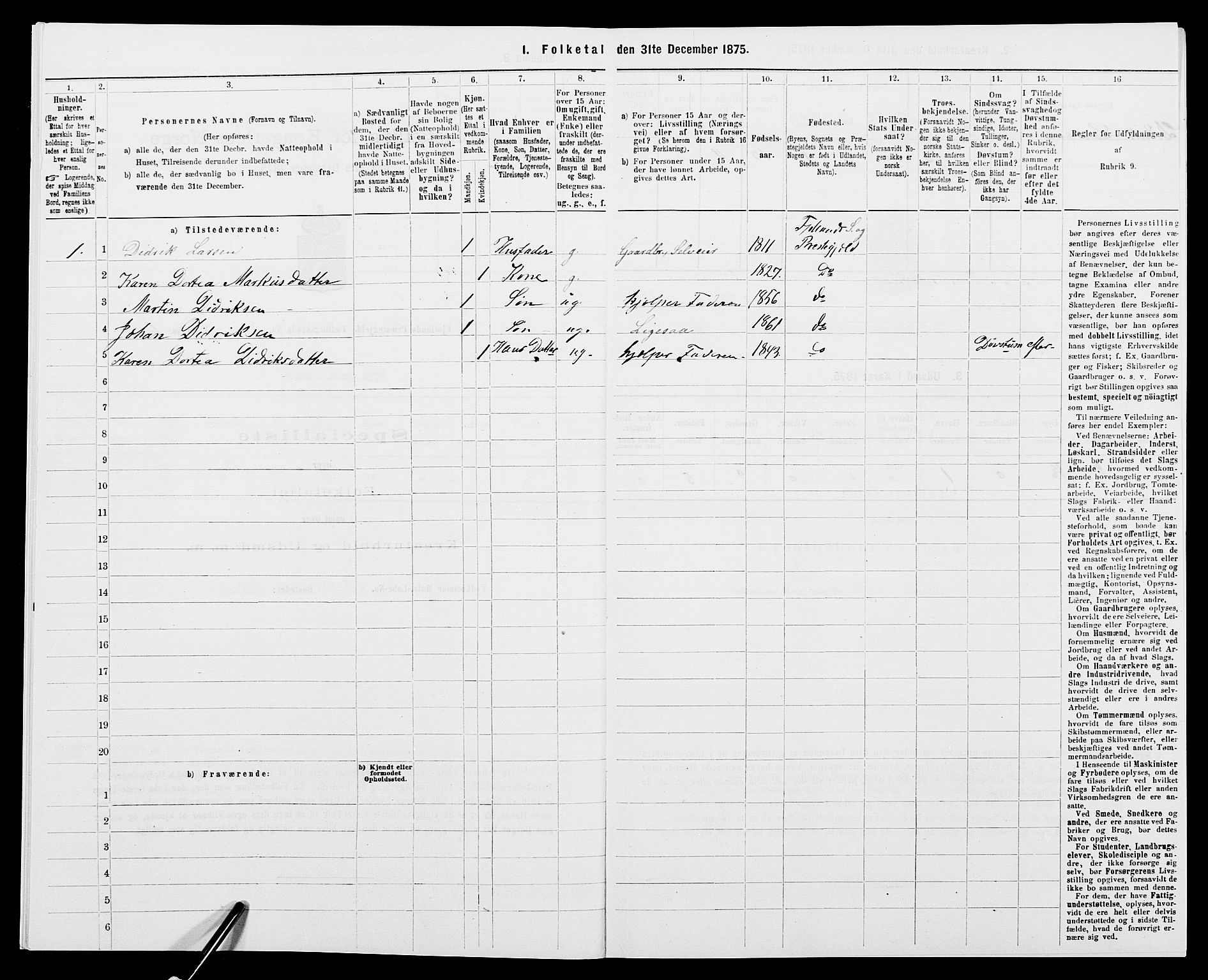 SAK, 1875 census for 1036P Fjotland, 1875, p. 226