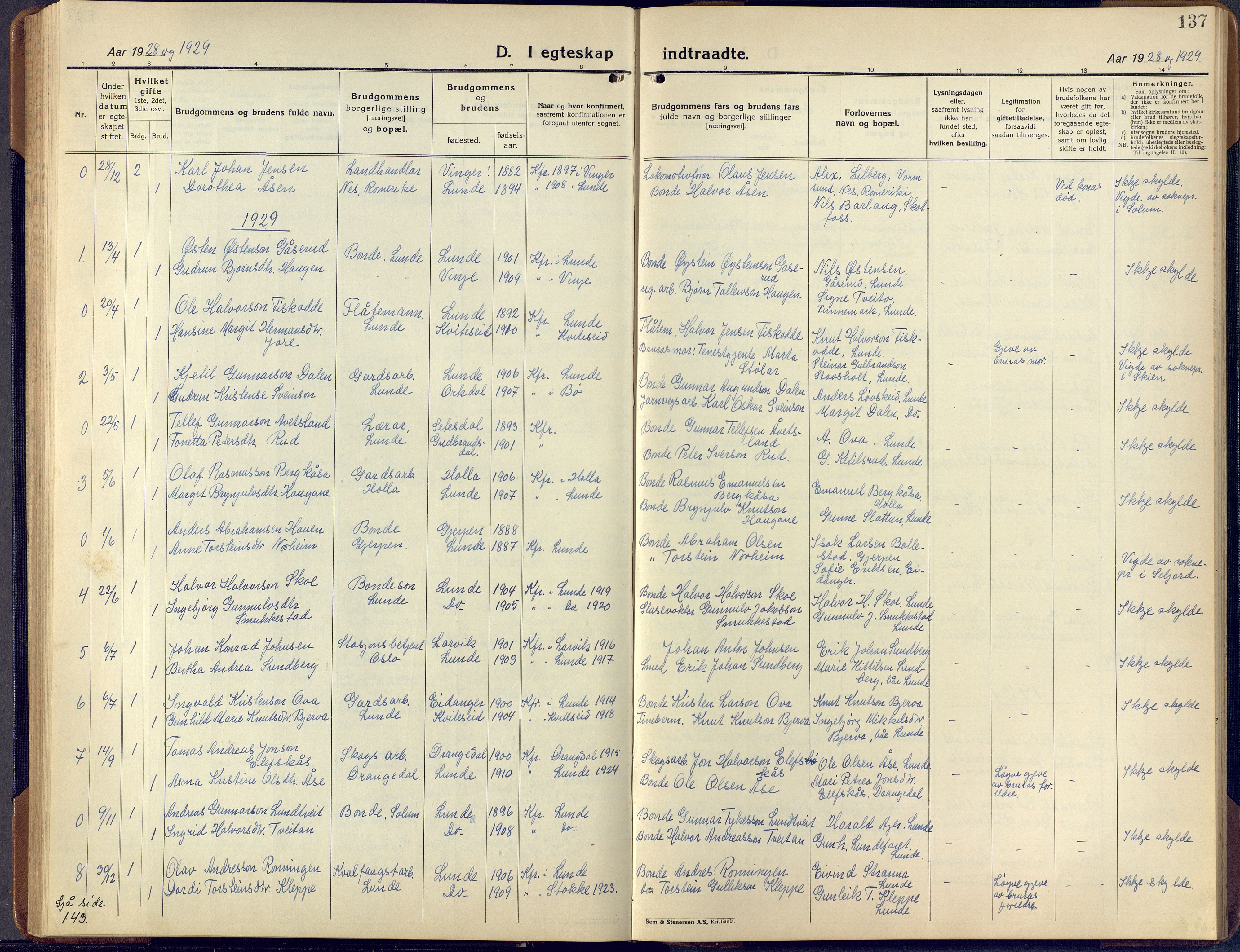 Lunde kirkebøker, SAKO/A-282/F/Fa/L0006: Parish register (official) no. I 6, 1922-1940, p. 137