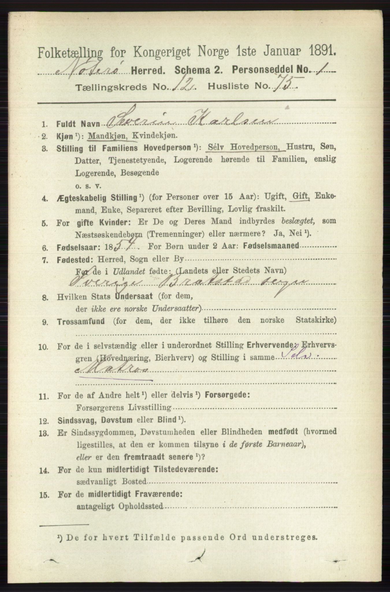 RA, 1891 census for 0722 Nøtterøy, 1891, p. 6779