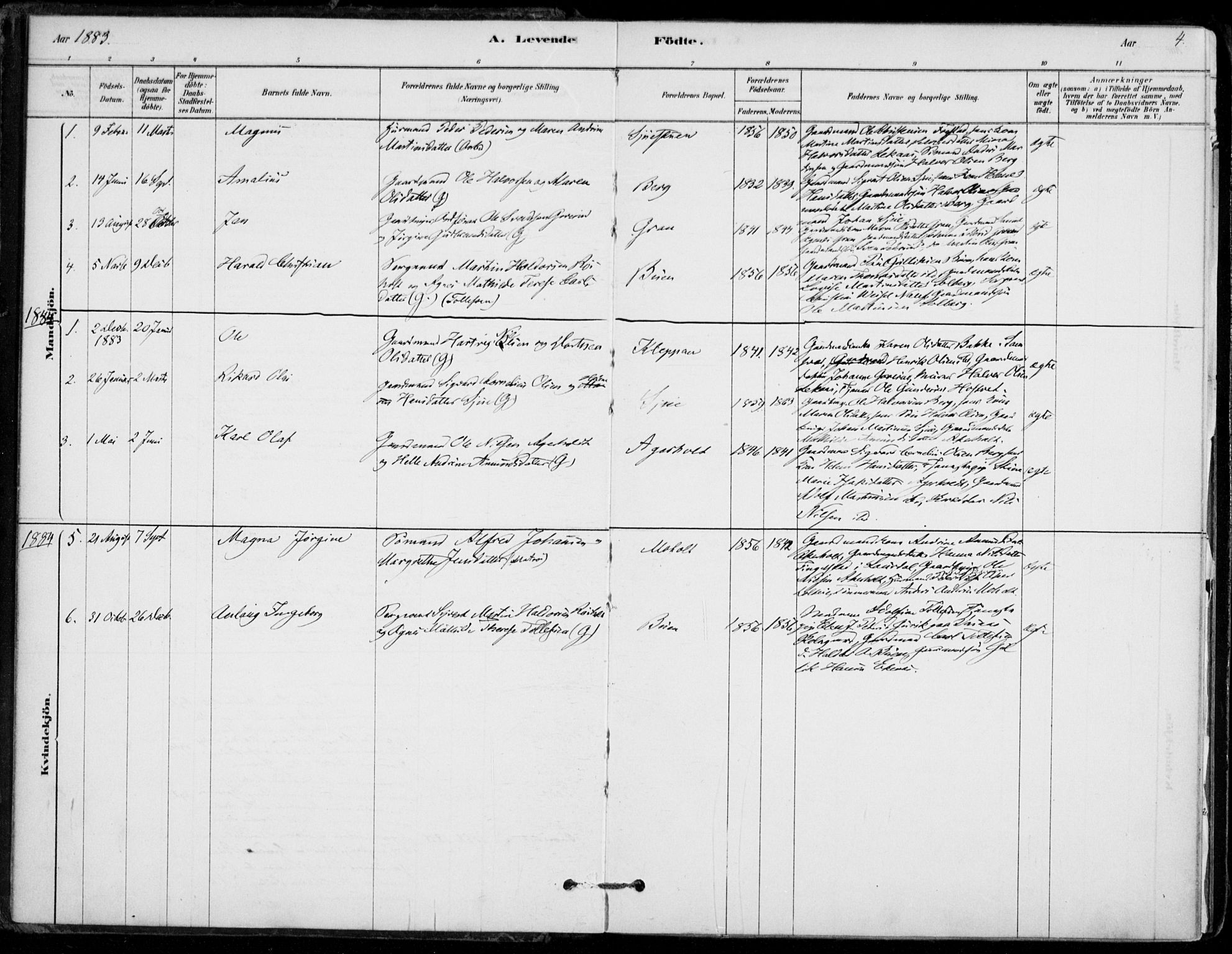 Hof kirkebøker, SAKO/A-64/F/Fb/L0001: Parish register (official) no. II 1, 1878-1907, p. 4