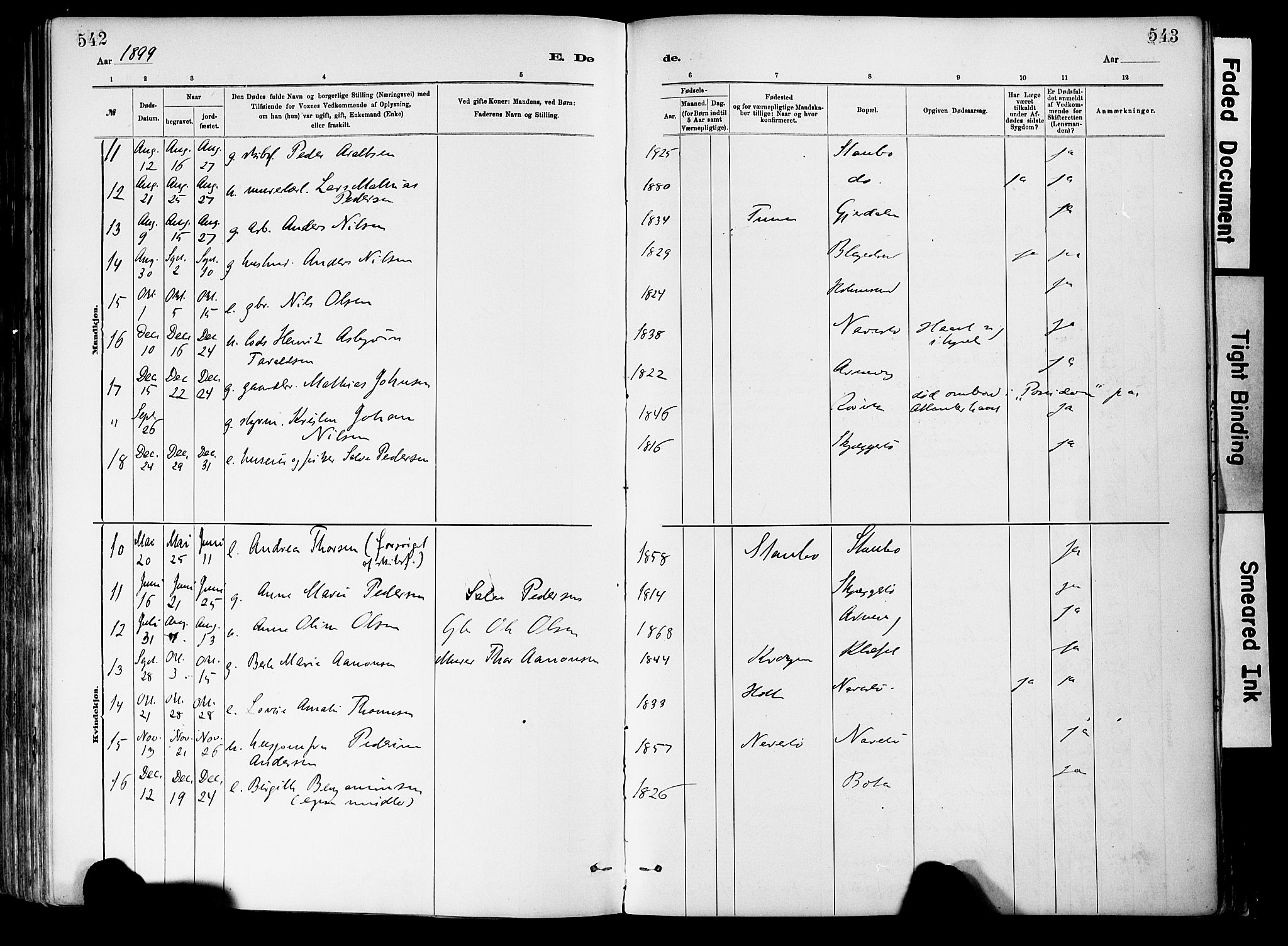 Dypvåg sokneprestkontor, AV/SAK-1111-0007/F/Fa/Fab/L0001: Parish register (official) no. A 1, 1885-1912, p. 542-543