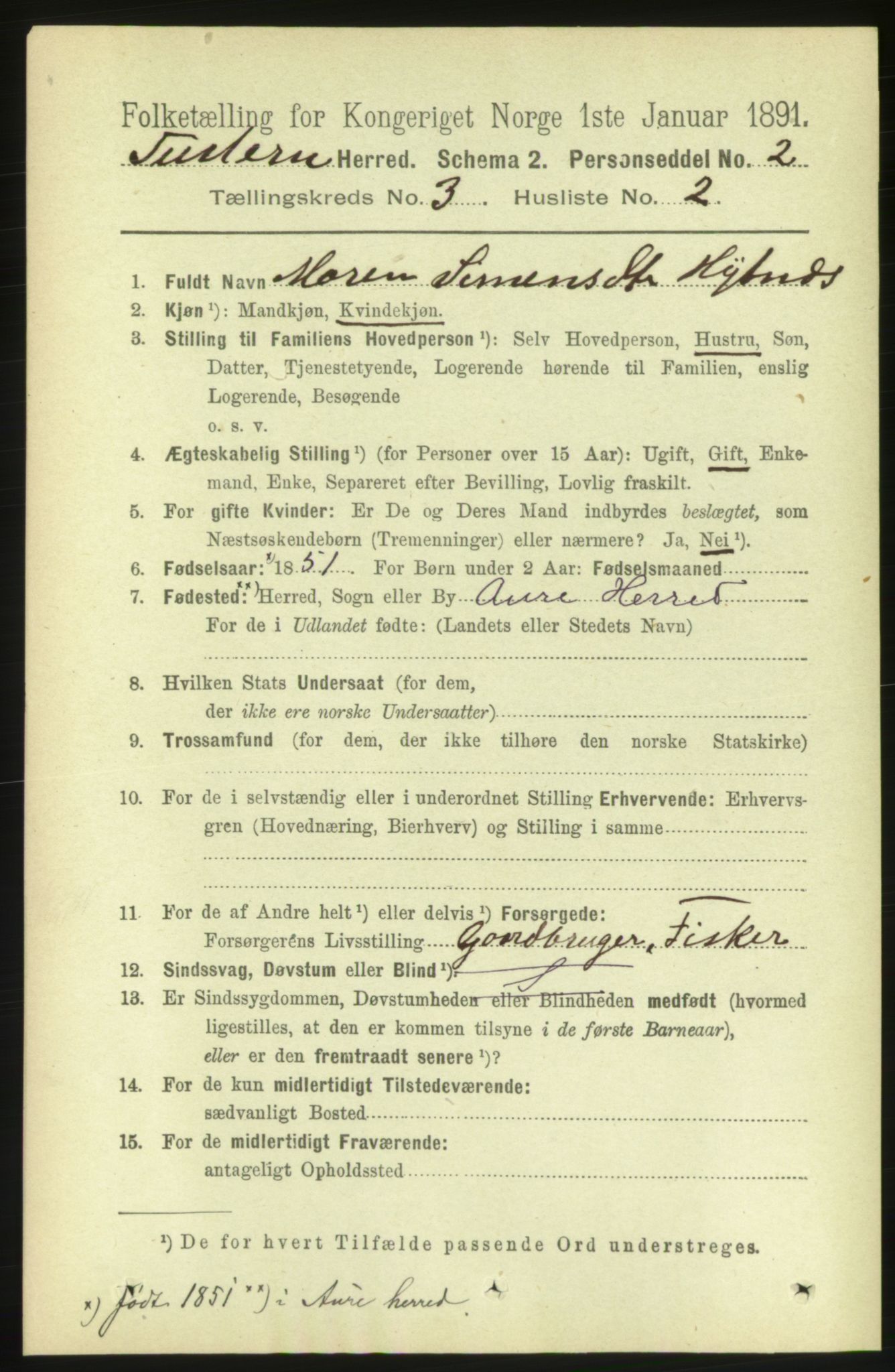 RA, 1891 census for 1572 Tustna, 1891, p. 958