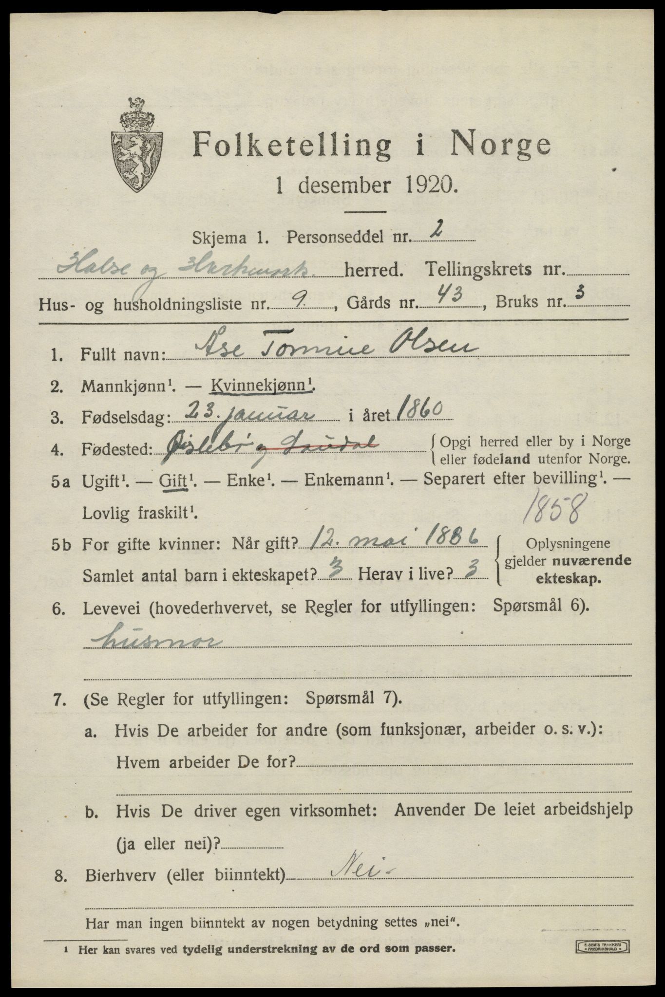 SAK, 1920 census for Halse og Harkmark, 1920, p. 4407