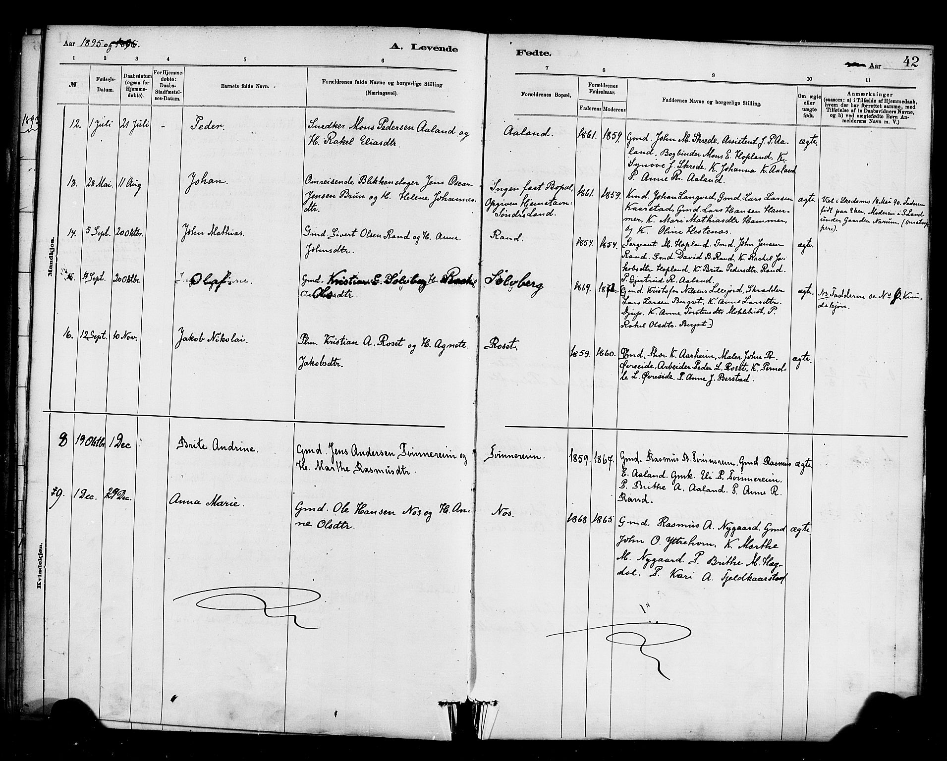 Innvik sokneprestembete, AV/SAB-A-80501: Parish register (official) no. D 1, 1879-1900, p. 42