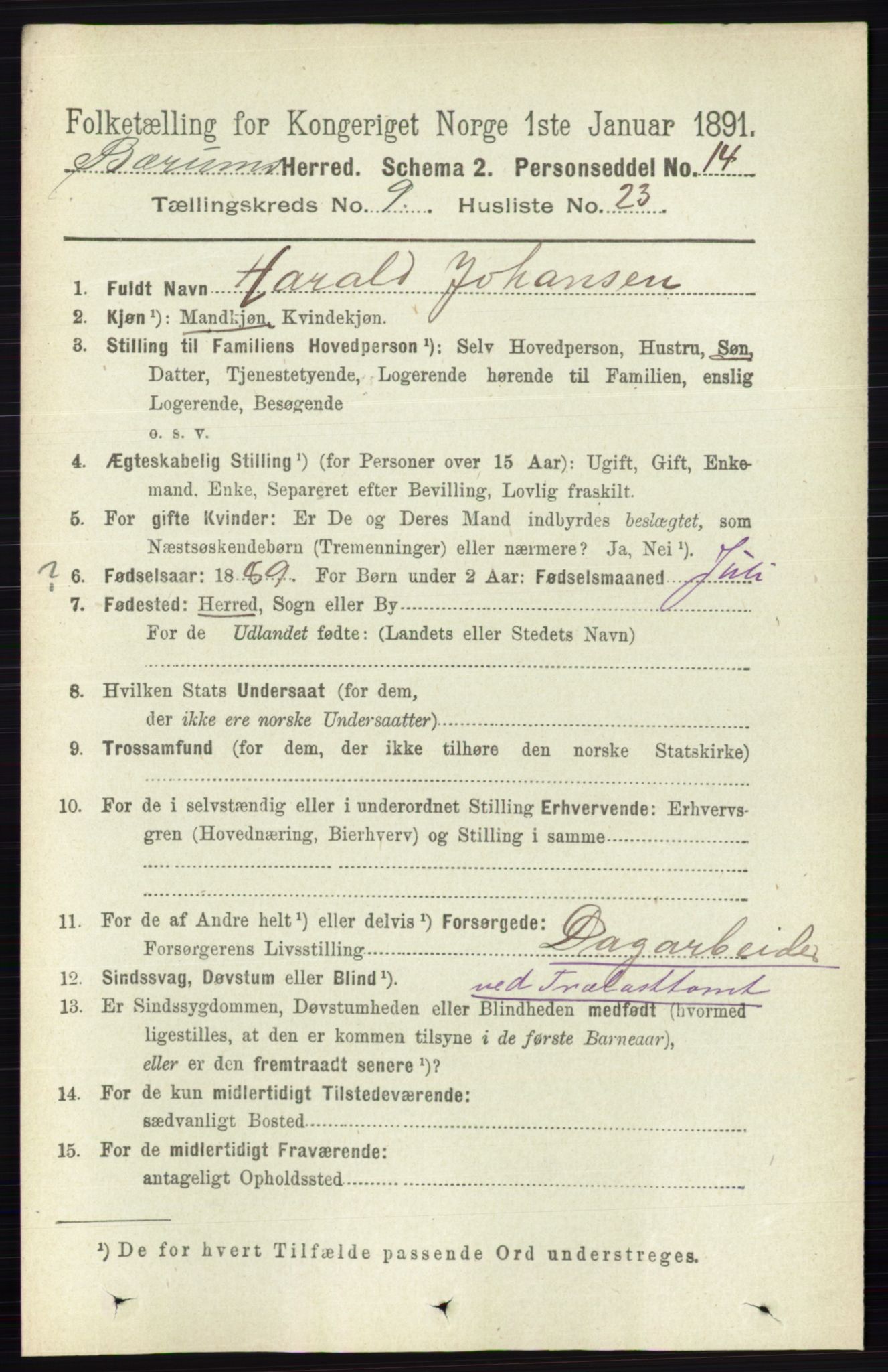 RA, 1891 census for 0219 Bærum, 1891, p. 5357