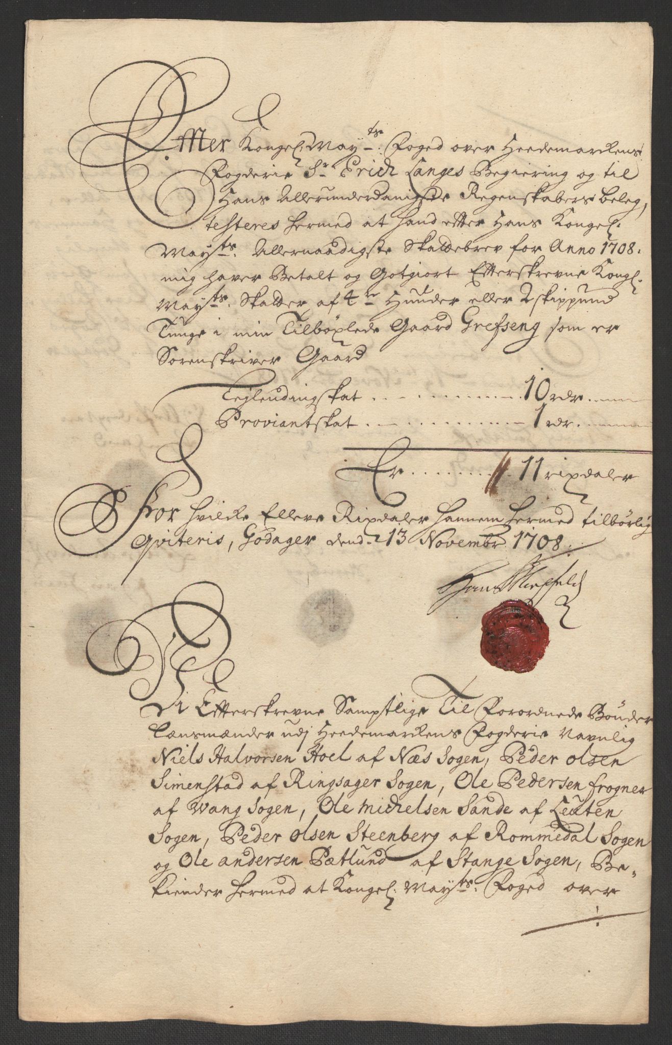 Rentekammeret inntil 1814, Reviderte regnskaper, Fogderegnskap, AV/RA-EA-4092/R16/L1044: Fogderegnskap Hedmark, 1708, p. 294