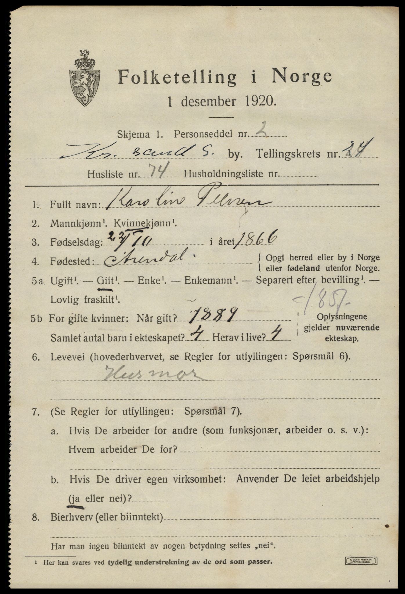 SAK, 1920 census for Kristiansand, 1920, p. 43631