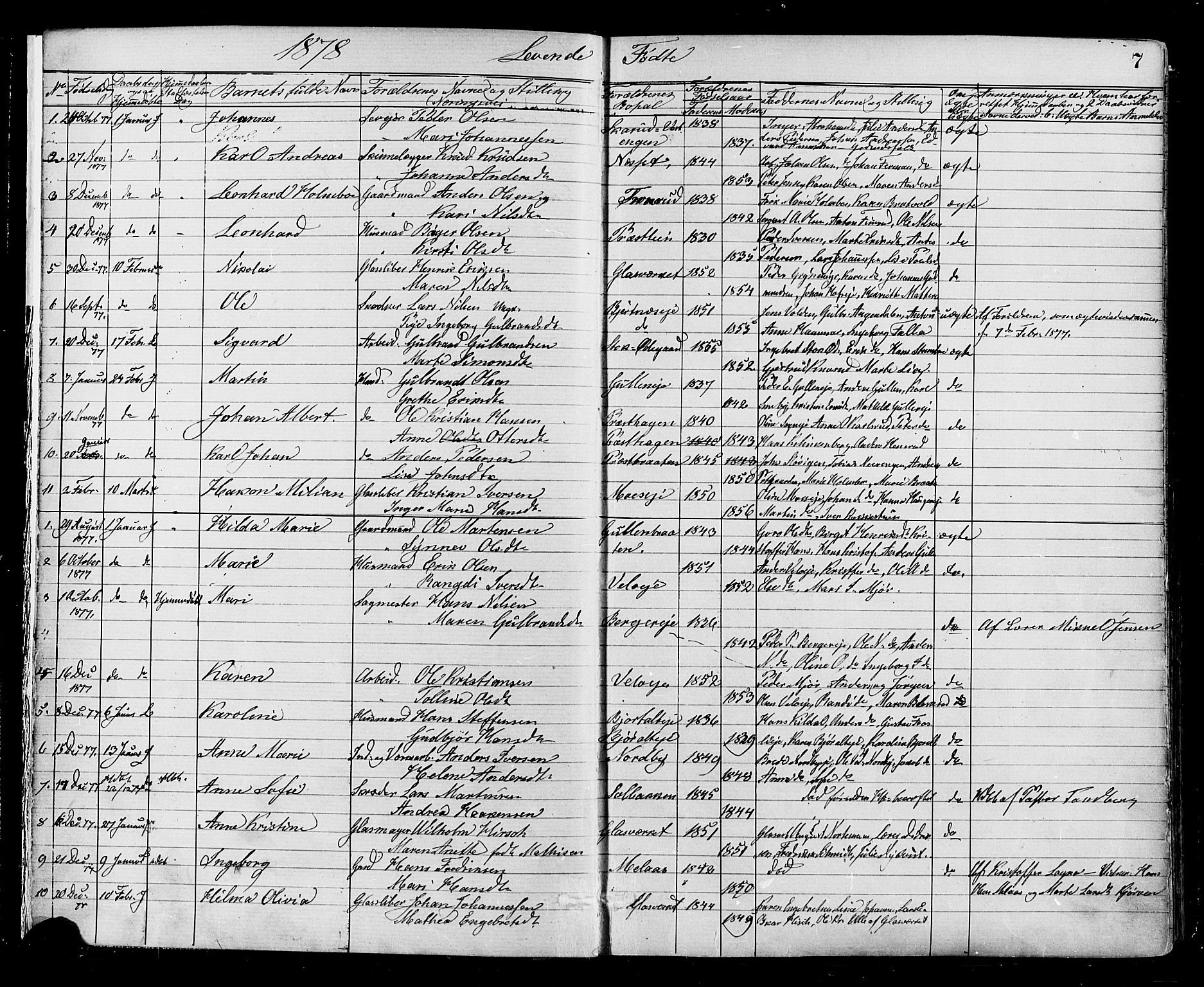 Jevnaker prestekontor, SAH/PREST-116/H/Ha/Haa/L0008: Parish register (official) no. 8, 1877-1890, p. 7