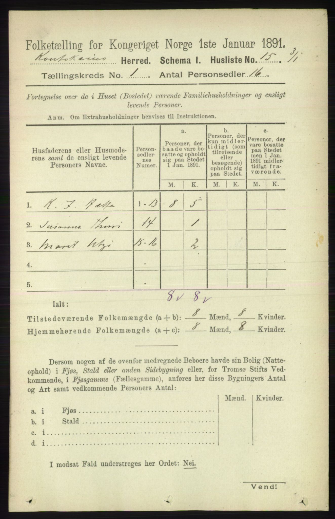 RA, 1891 census for 2011 Kautokeino, 1891, p. 28