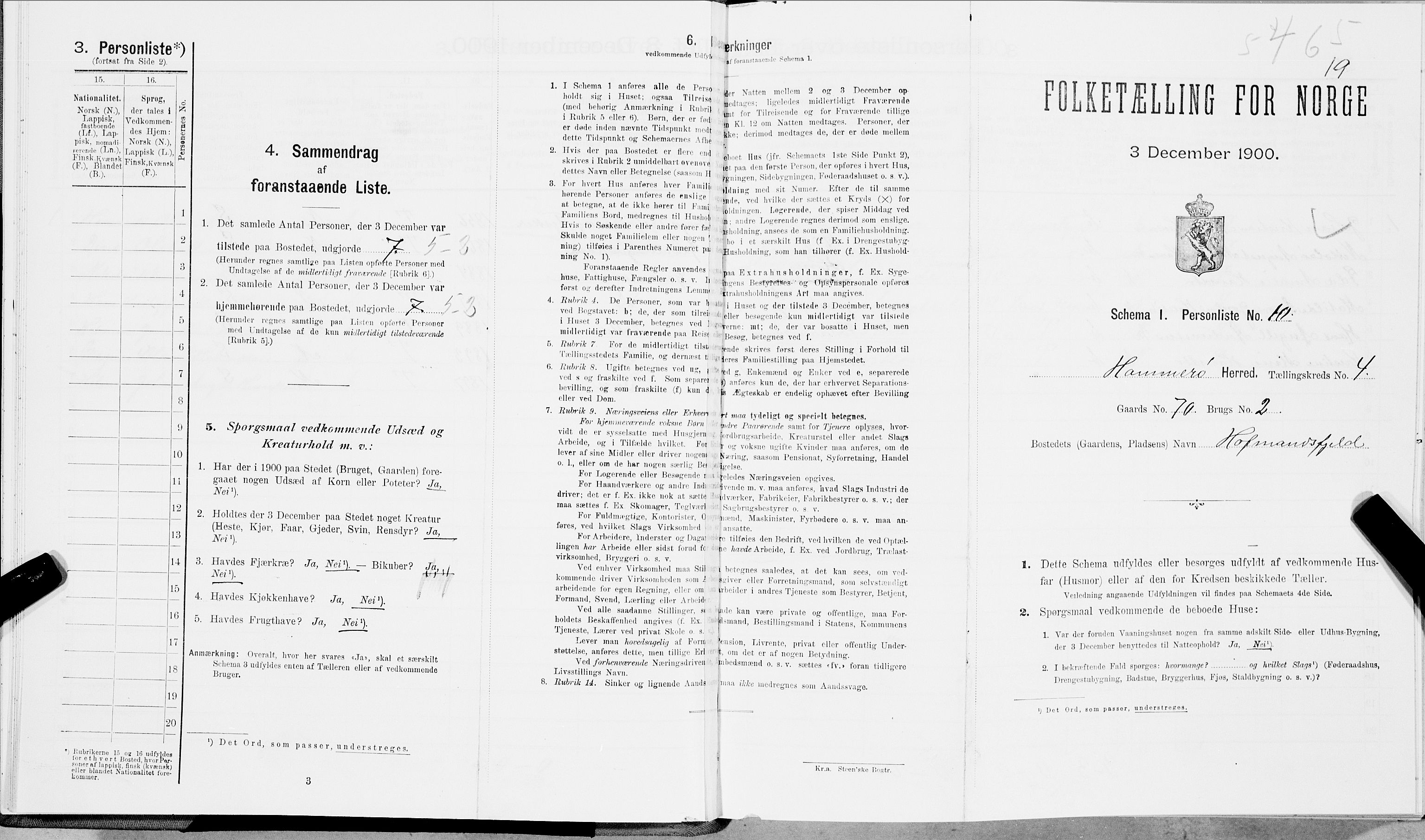 SAT, 1900 census for Hamarøy, 1900, p. 508