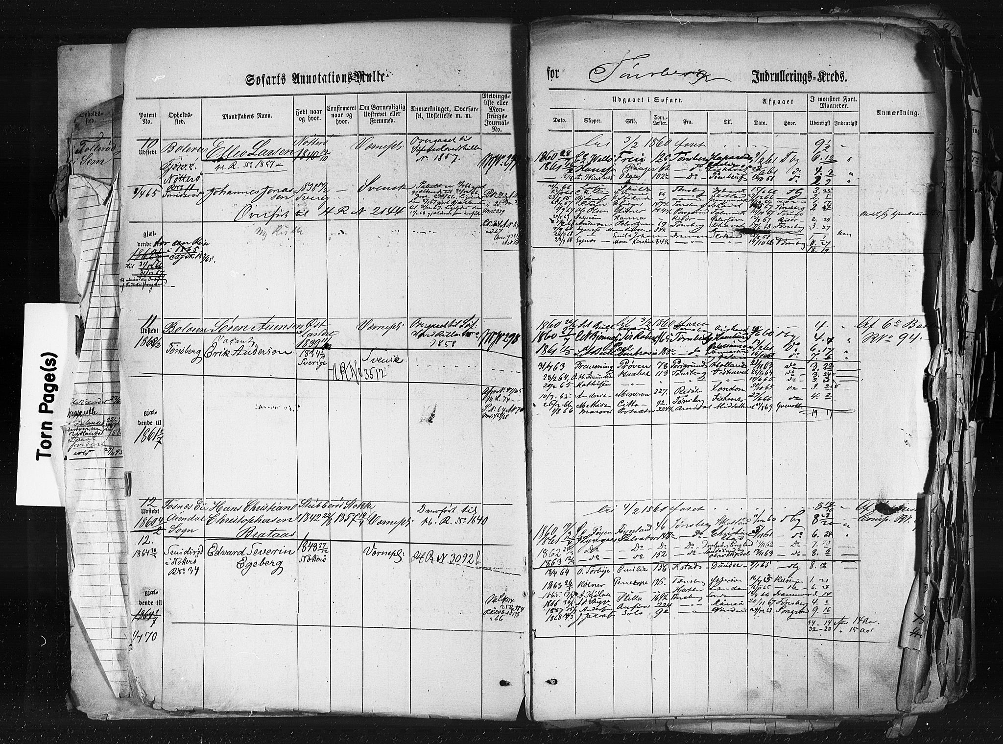 Tønsberg innrulleringskontor, SAKO/A-786/F/Fb/L0001: Annotasjonsrulle Patent nr. 1-1724, 1860-1868, p. 7