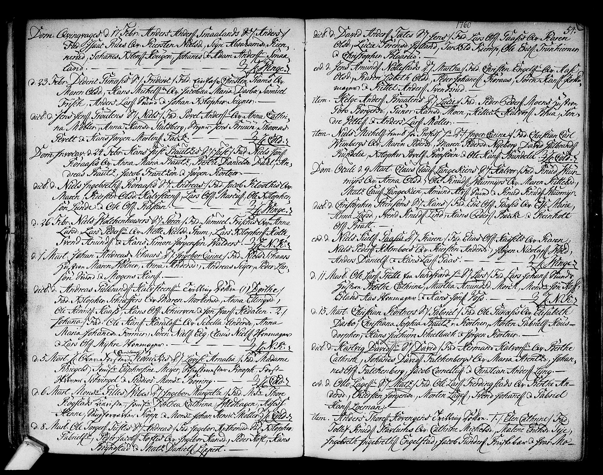 Kongsberg kirkebøker, AV/SAKO-A-22/F/Fa/L0004: Parish register (official) no. I 4, 1756-1768, p. 54