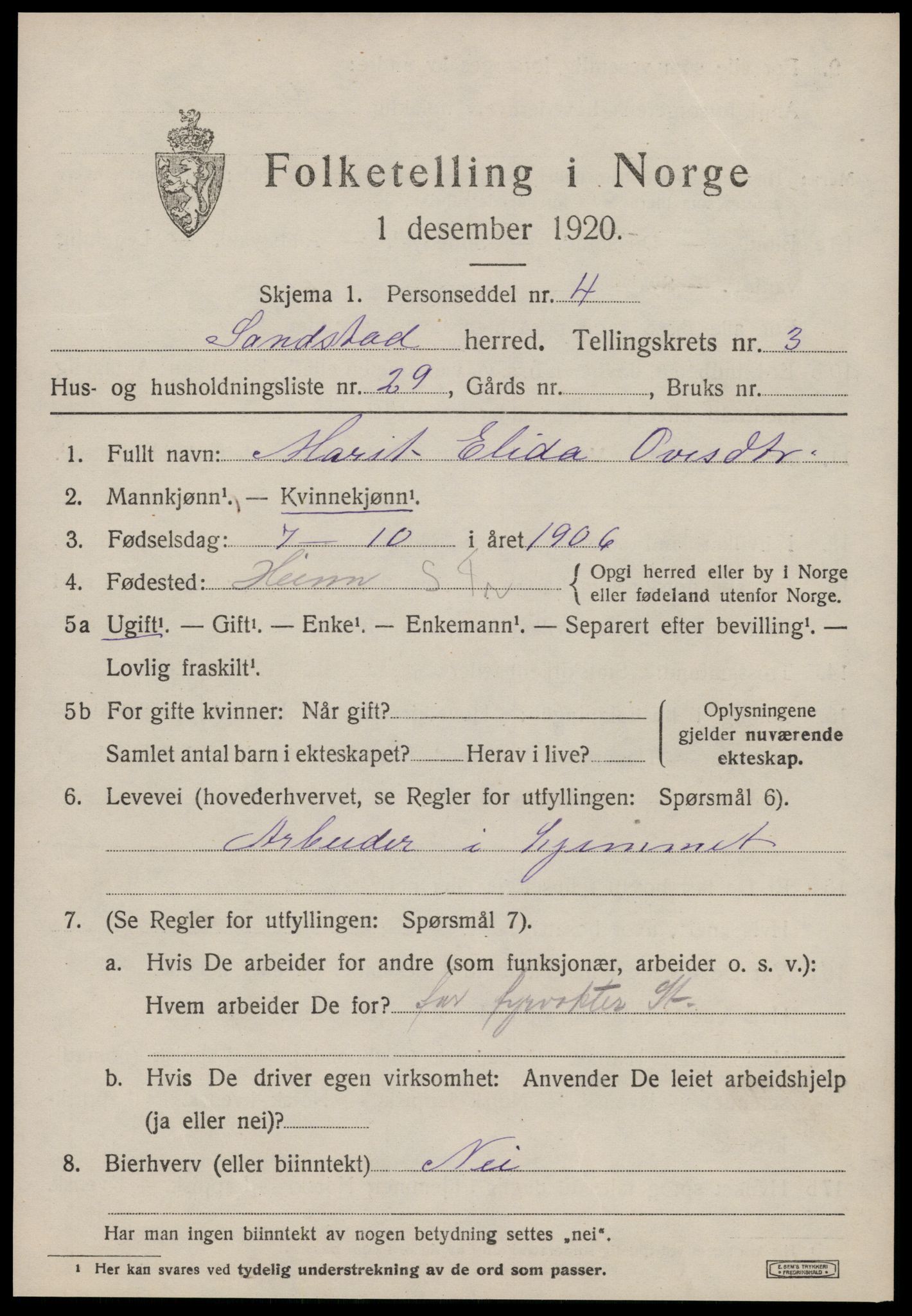 SAT, 1920 census for Sandstad, 1920, p. 1927